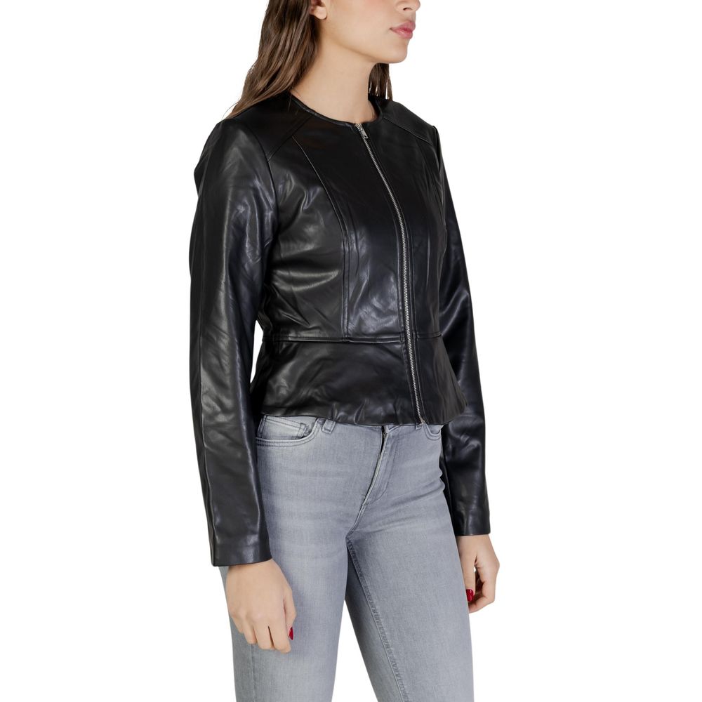 Jacqueline De Yong Black Polyester Leather Jacket | Regal Royce