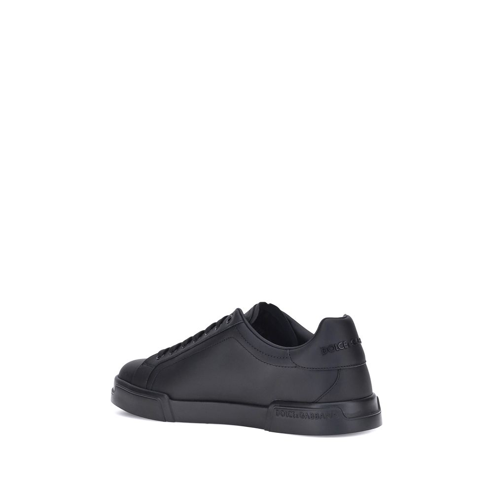 Dolce & Gabbana Black Calf Leather Bos Taurus Low Top Sneakers | Regal Royce
