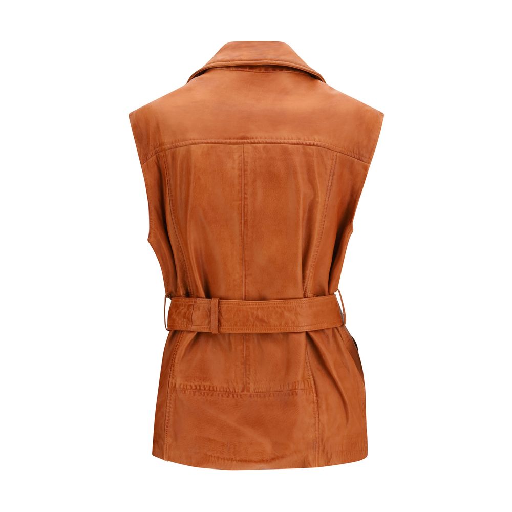 PINKO Brown Goatskin Sleveless Jacket | Regal Royce