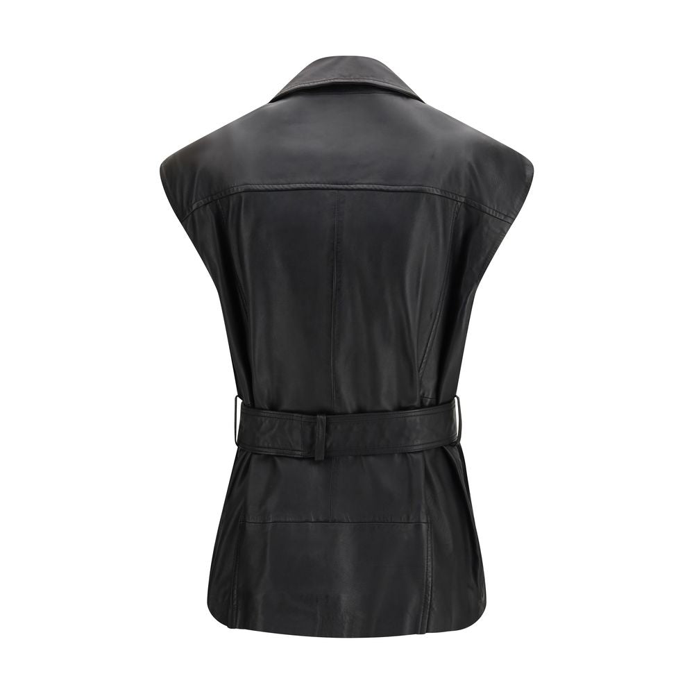PINKO Black Goatskin Sleveless Jacket | Regal Royce