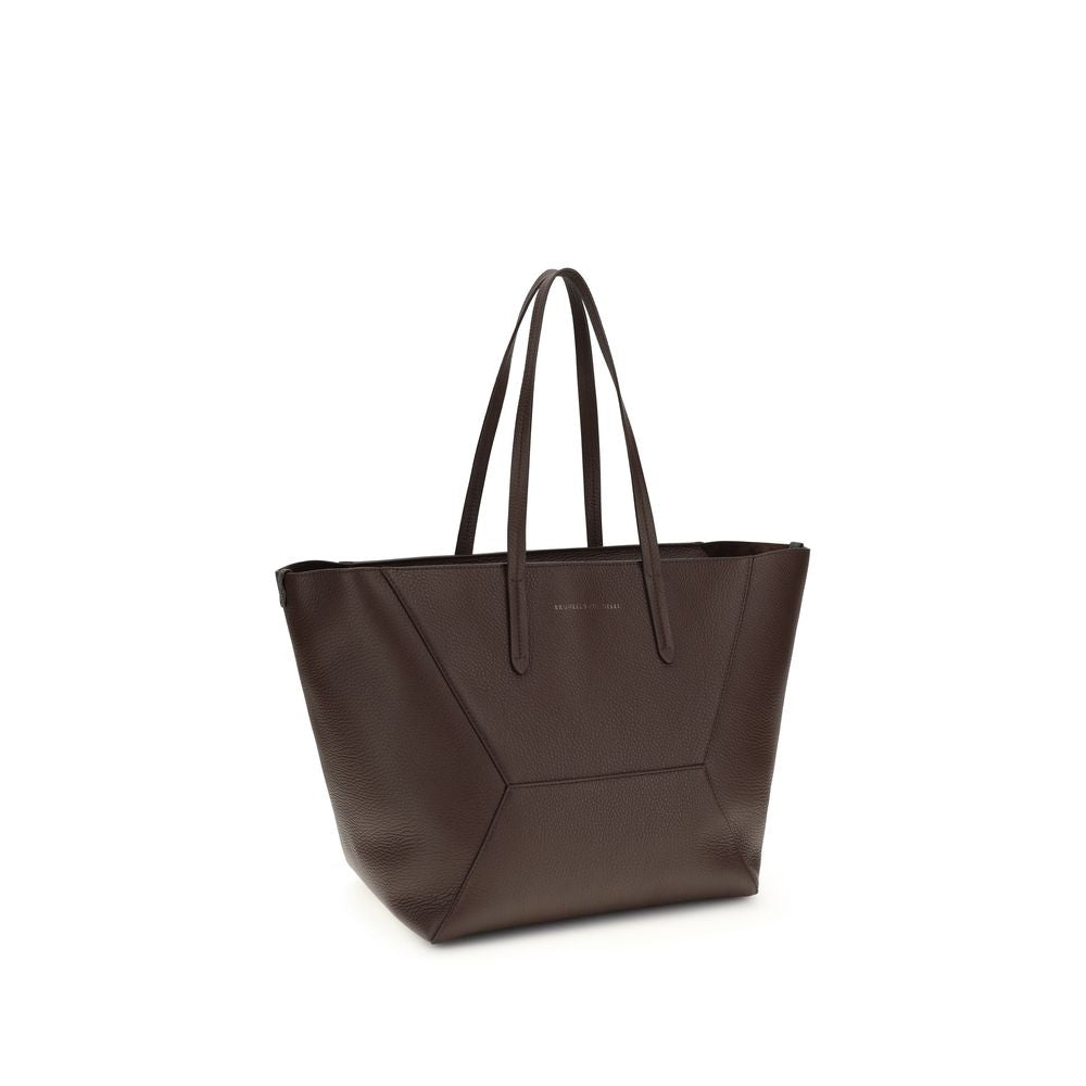 Brunello Cucinelli Brown Calf Leather Bos Taurus Shoulder Bag | Regal Royce