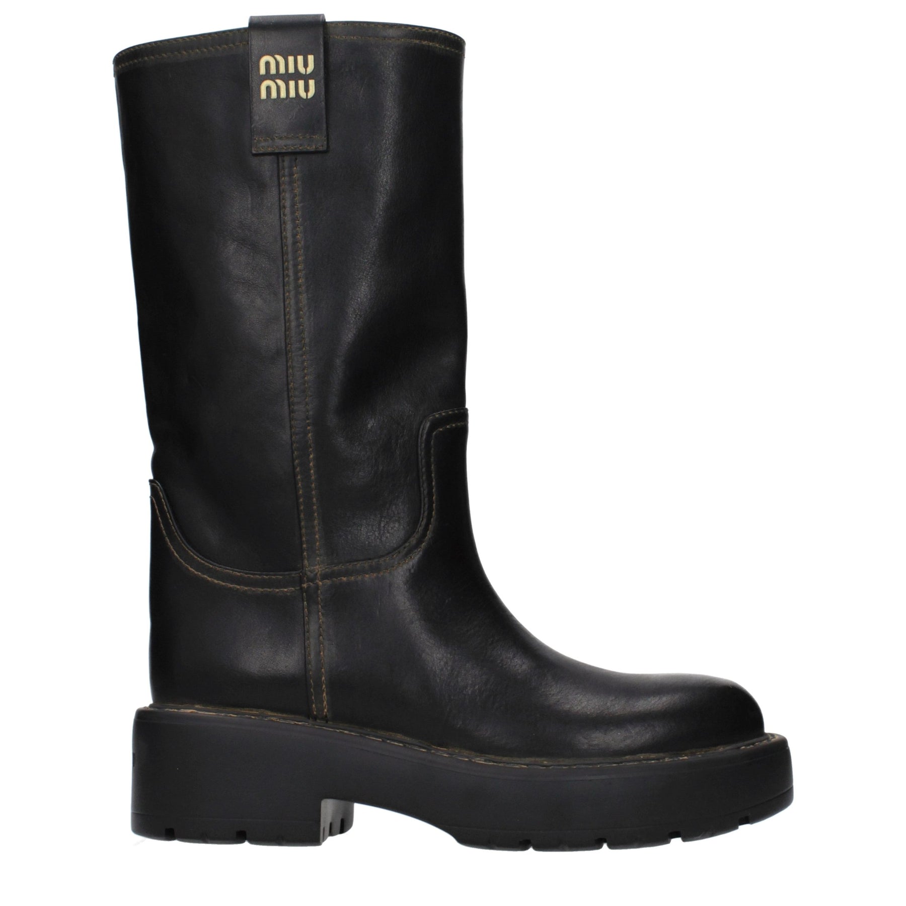 Miu Miu Black Leather Flat Boots | Regal Royce