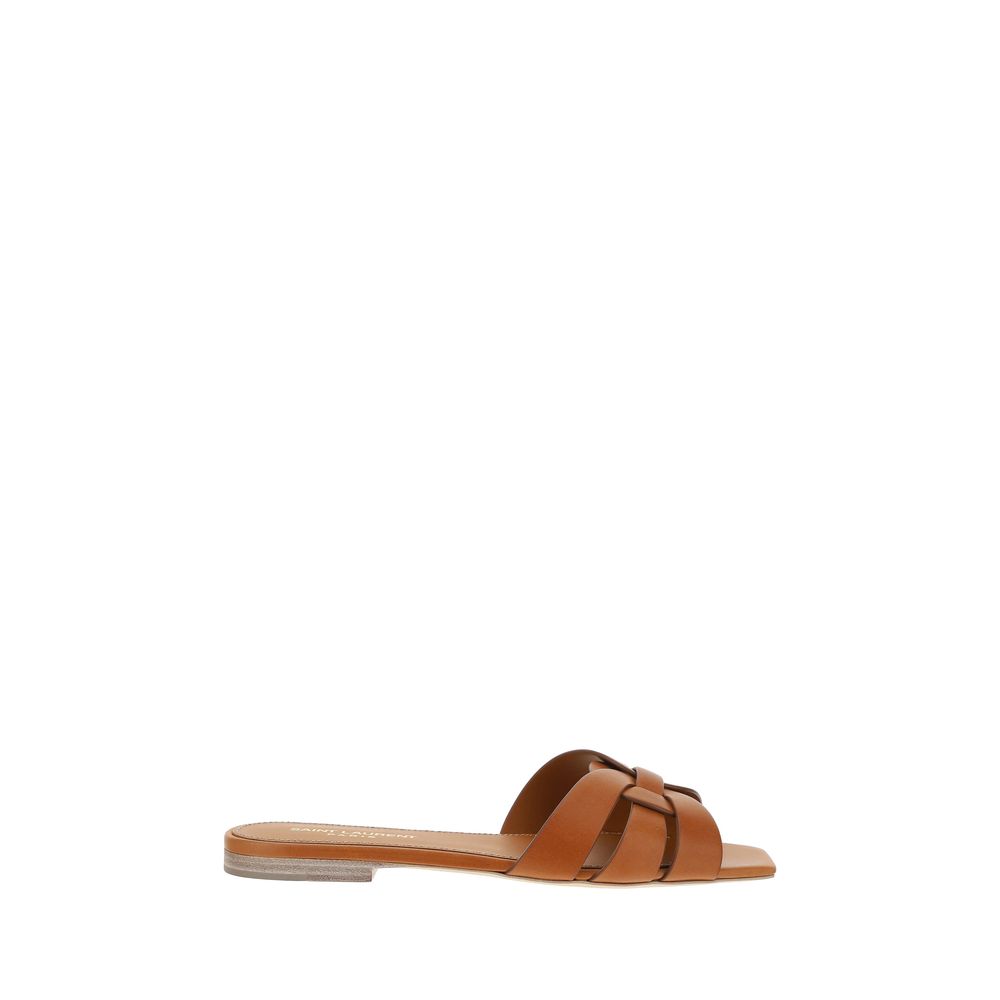 Saint Laurent Brown Calf Leather Bos Taurus Flat Sandals | Regal Royce