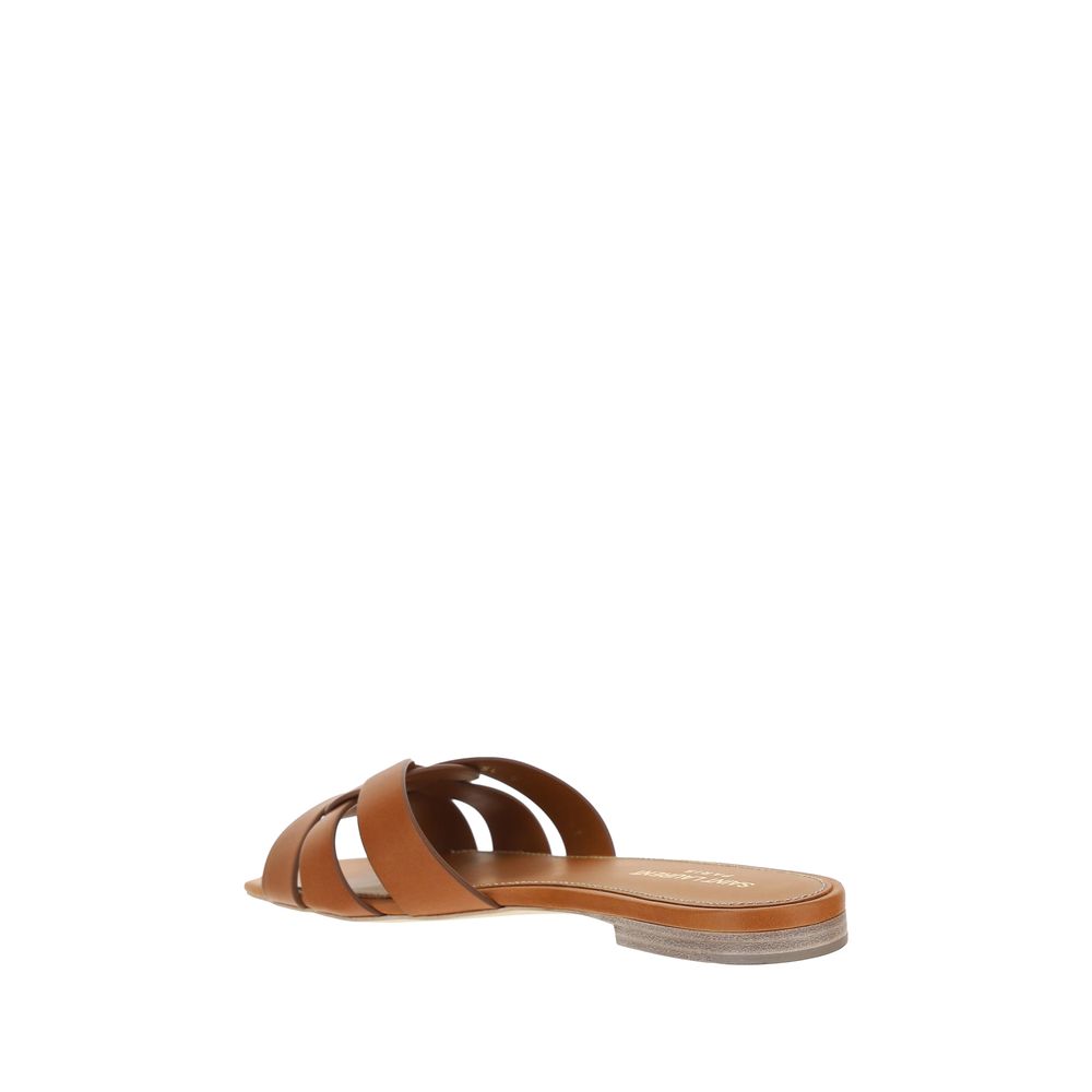 Saint Laurent Brown Calf Leather Bos Taurus Flat Sandals | Regal Royce