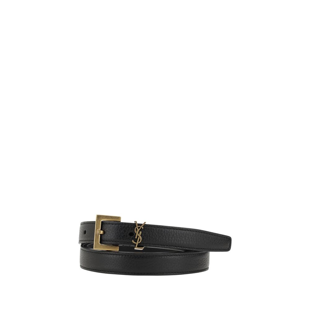 Saint Laurent Black Calf Leather Bos Taurus Regular Belt | Regal Royce
