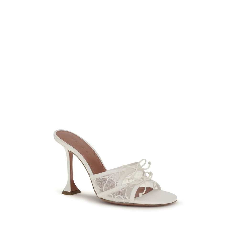 Amina Muaddi White Fabric Platform Sandals | Regal Royce