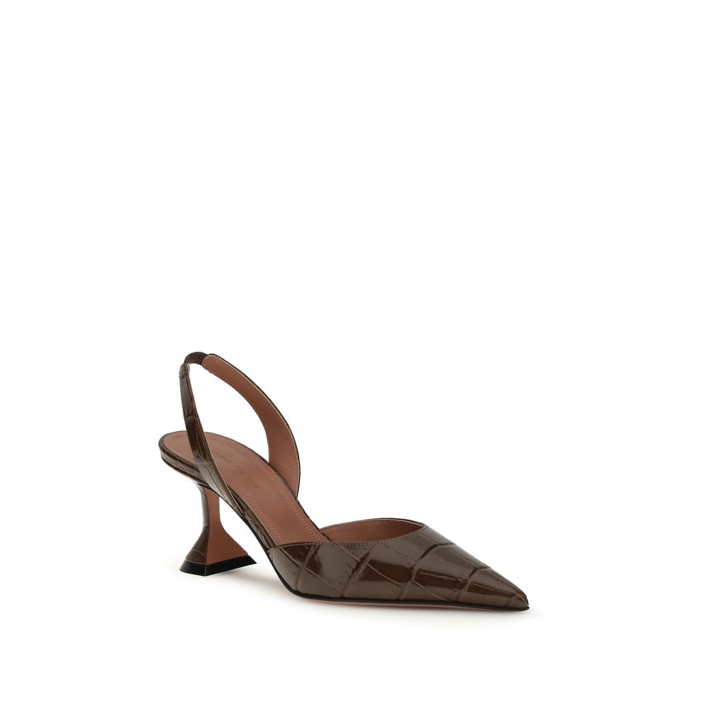 Amina Muaddi Brown Calf Leather Bos Taurus Platform Pumps | Regal Royce