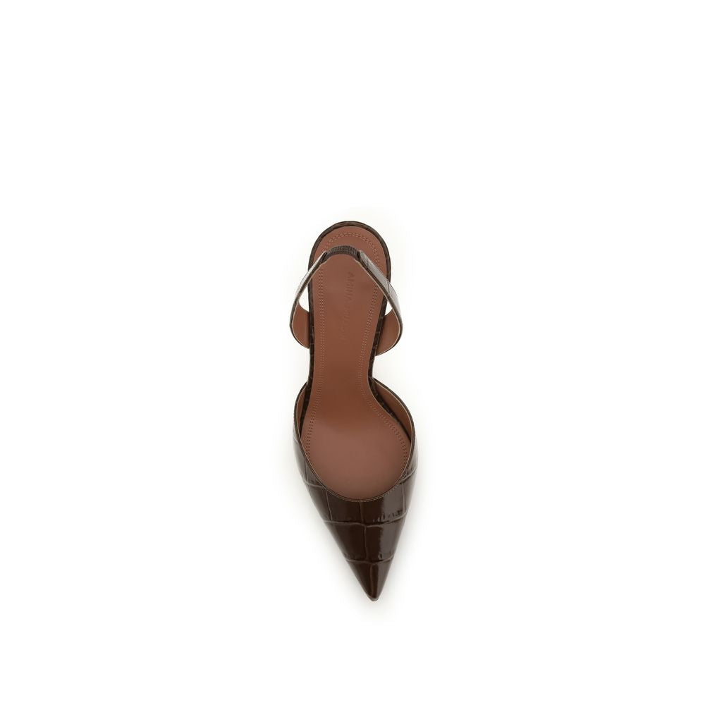 Amina Muaddi Brown Calf Leather Bos Taurus Platform Pumps | Regal Royce