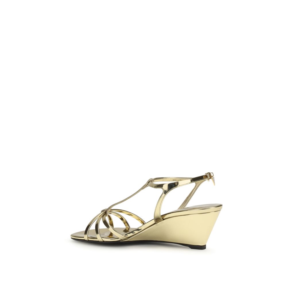 Prada Gold Calf Leather Bos Taurus Wedge Sandals | Regal Royce