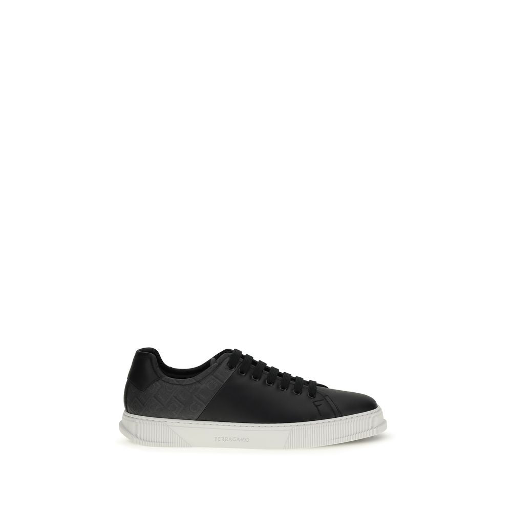 Ferragamo Black Calf Leather Bos Taurus Low Top Sneakers | Regal Royce