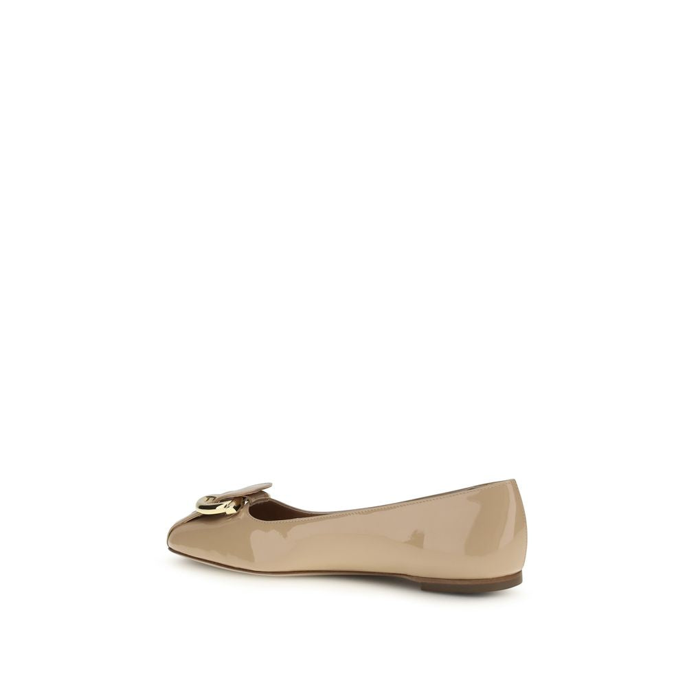 Ferragamo Beige Calf Leather Bos Taurus Ballet Flats | Regal Royce