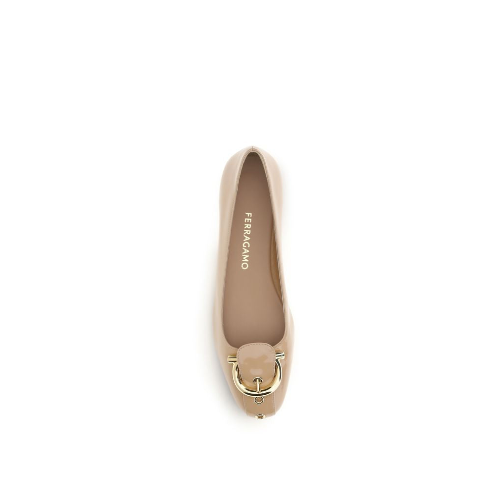 Ferragamo Beige Calf Leather Bos Taurus Ballet Flats | Regal Royce