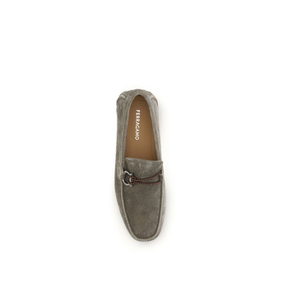 Ferragamo Gray Calf Leather Bos Taurus Slip-On Loafers | Regal Royce