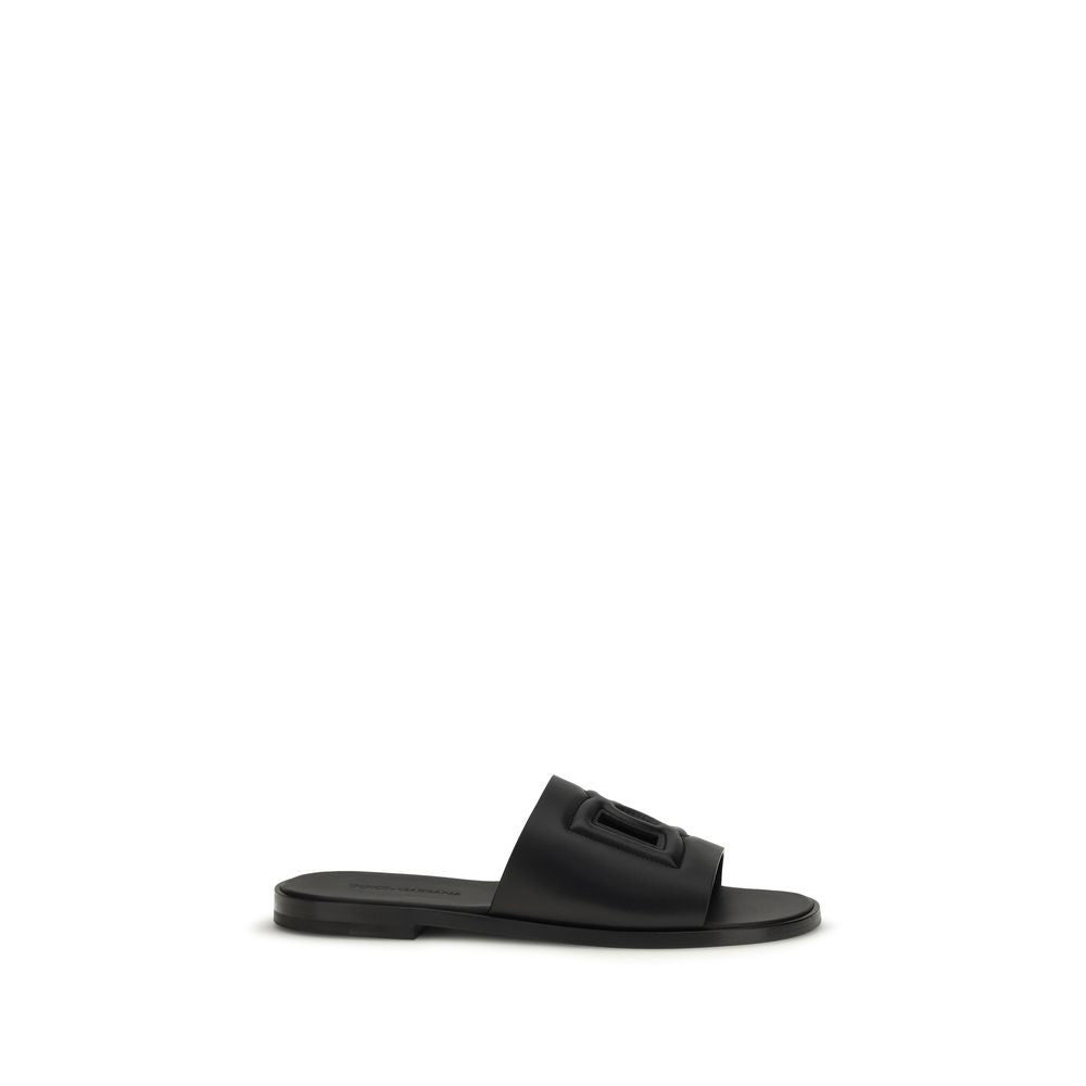 Dolce & Gabbana Black Calf Leather Bos Taurus Sandals | Regal Royce