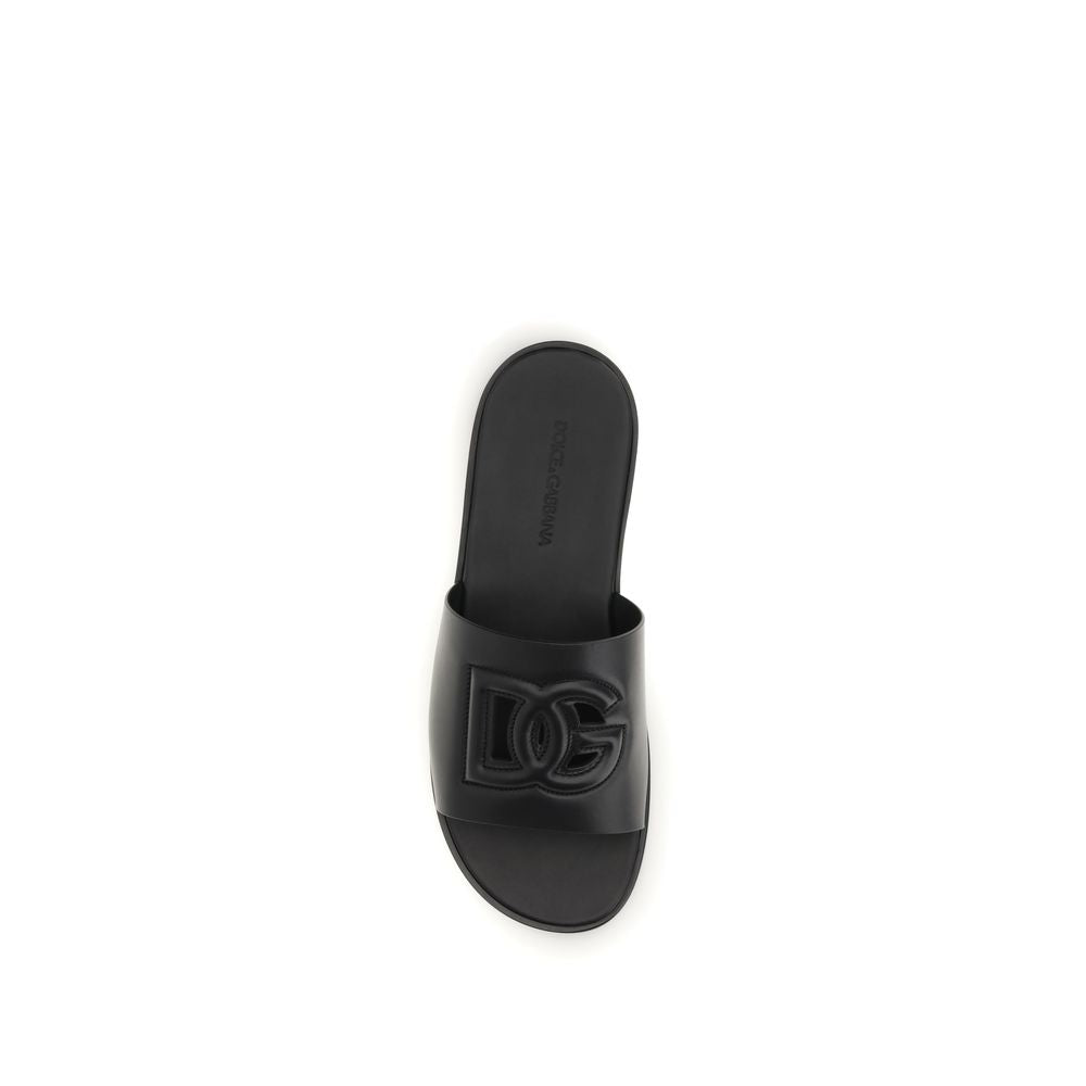 Dolce & Gabbana Black Calf Leather Bos Taurus Sandals | Regal Royce