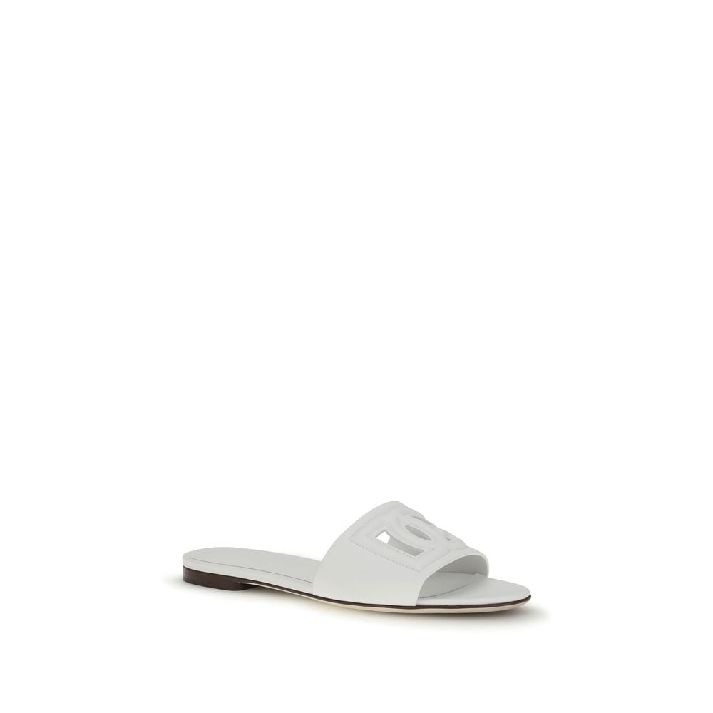 Dolce & Gabbana White Calf Leather Bos Taurus Flat Sandals | Regal Royce
