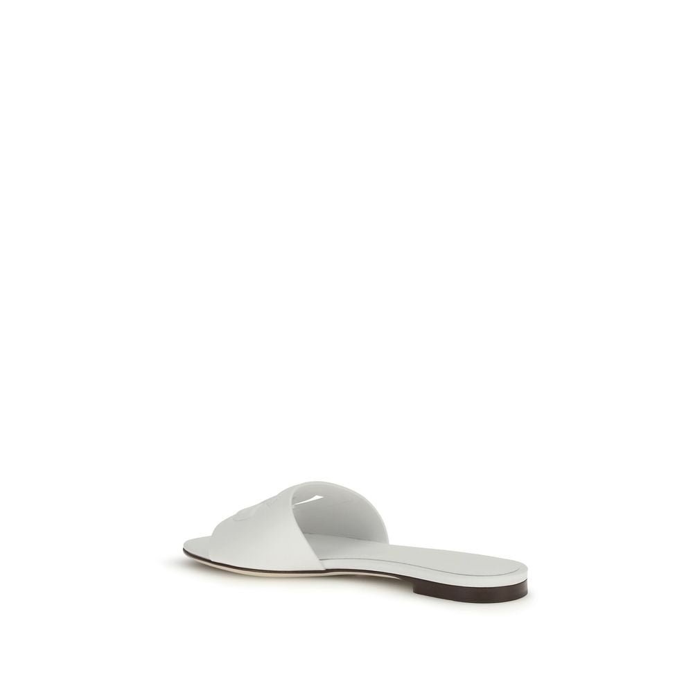 Dolce & Gabbana White Calf Leather Bos Taurus Flat Sandals | Regal Royce