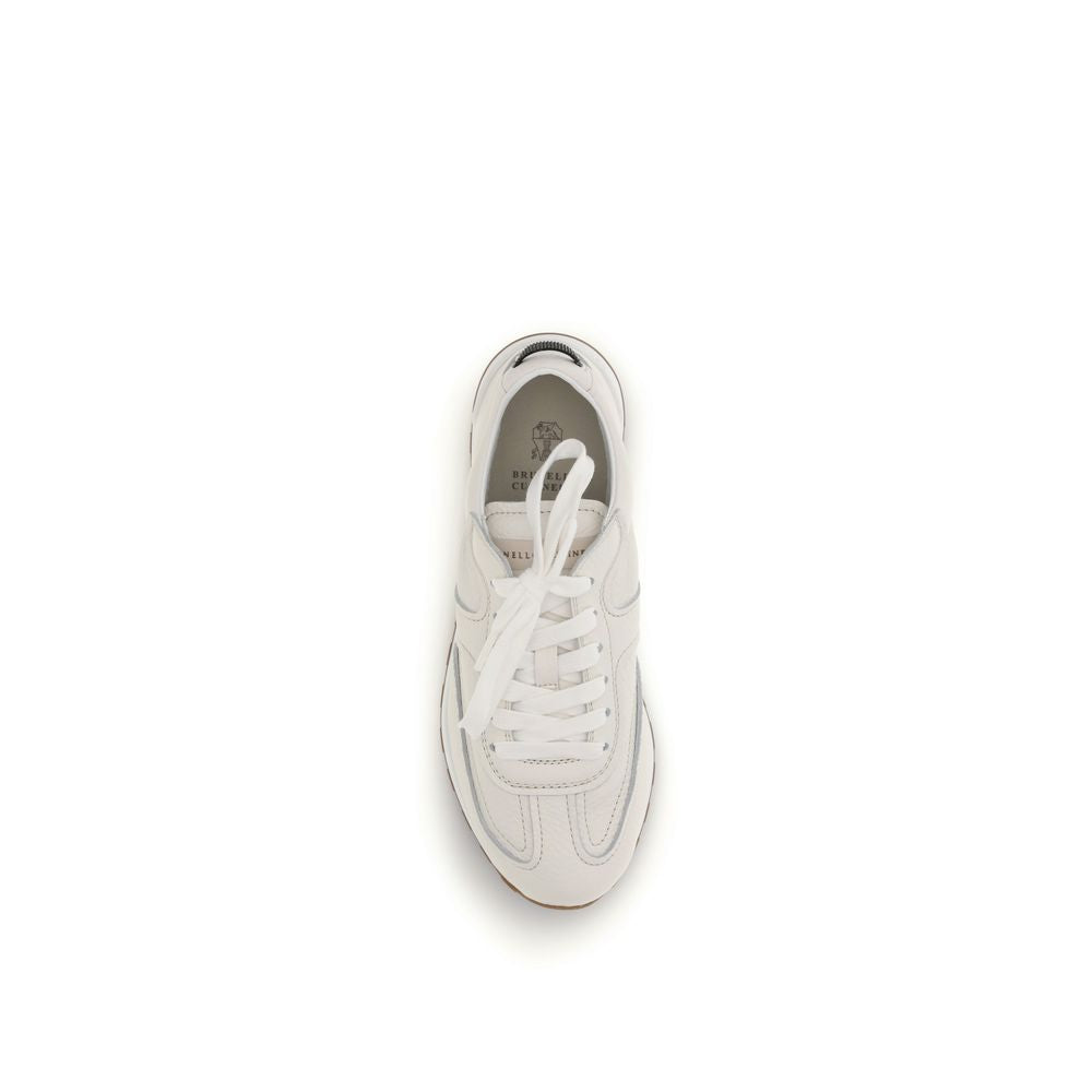 Brunello Cucinelli White Calf Leather Bos Taurus Low Top Sneakers | Regal Royce