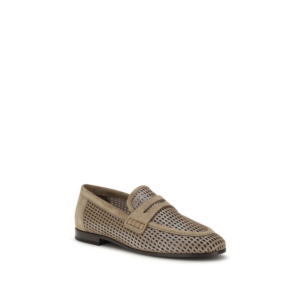 Brunello Cucinelli Beige Calf Leather Bos Taurus Slip-On Loafers | Regal Royce