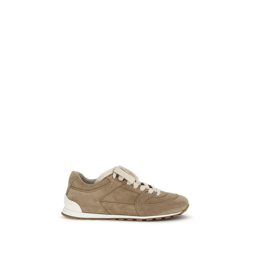 Brunello Cucinelli Beige Calf Leather Bos Taurus Low Top Sneakers | Regal Royce