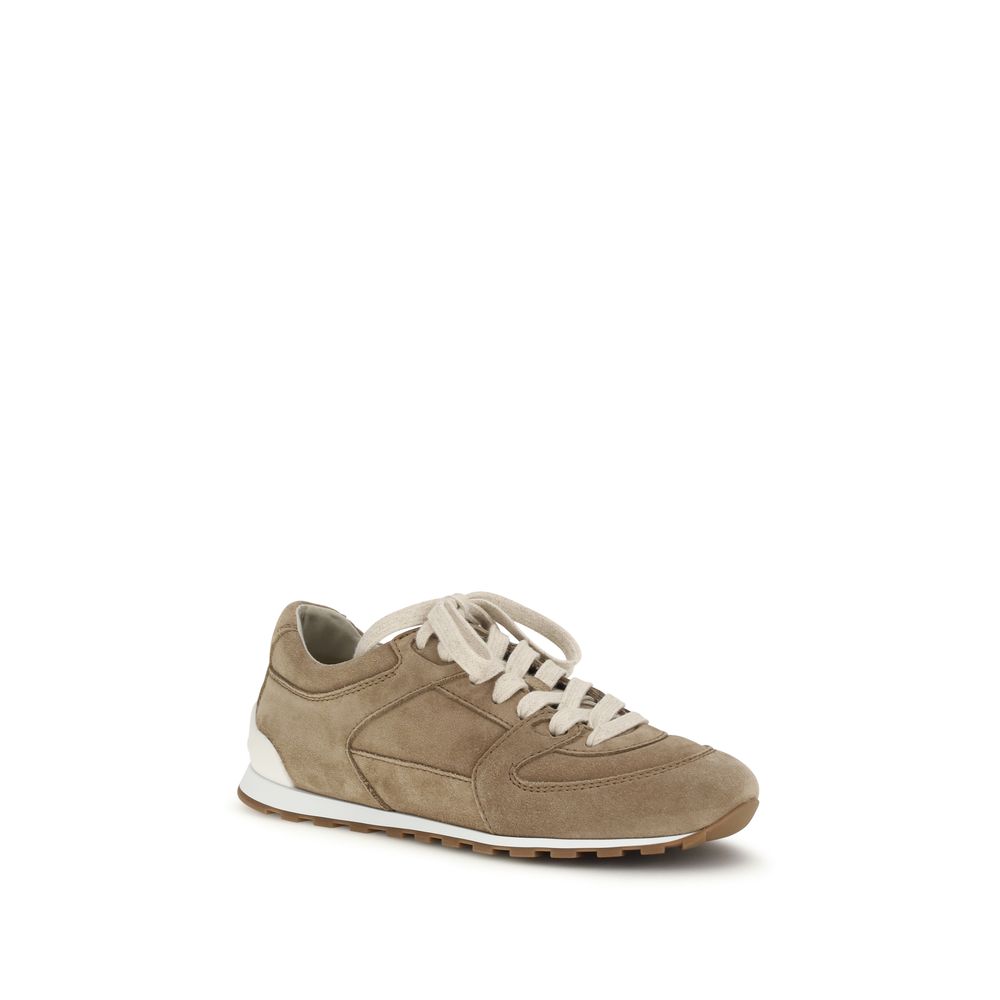 Brunello Cucinelli Beige Calf Leather Bos Taurus Low Top Sneakers | Regal Royce