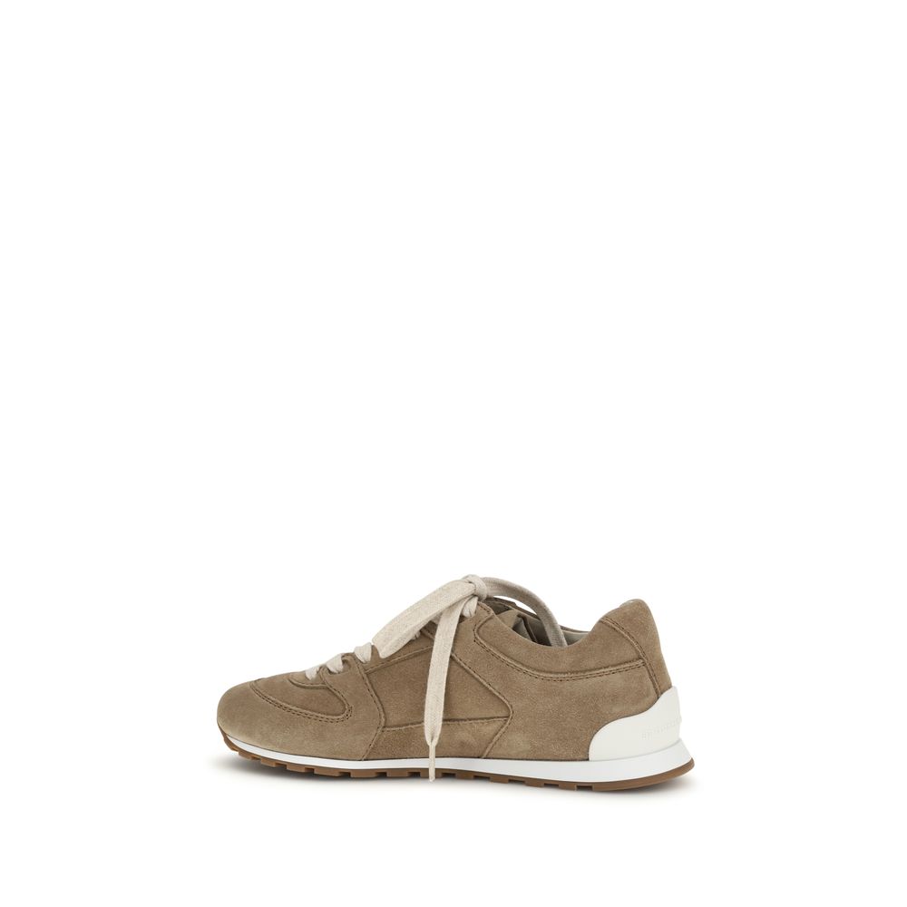 Brunello Cucinelli Beige Calf Leather Bos Taurus Low Top Sneakers | Regal Royce