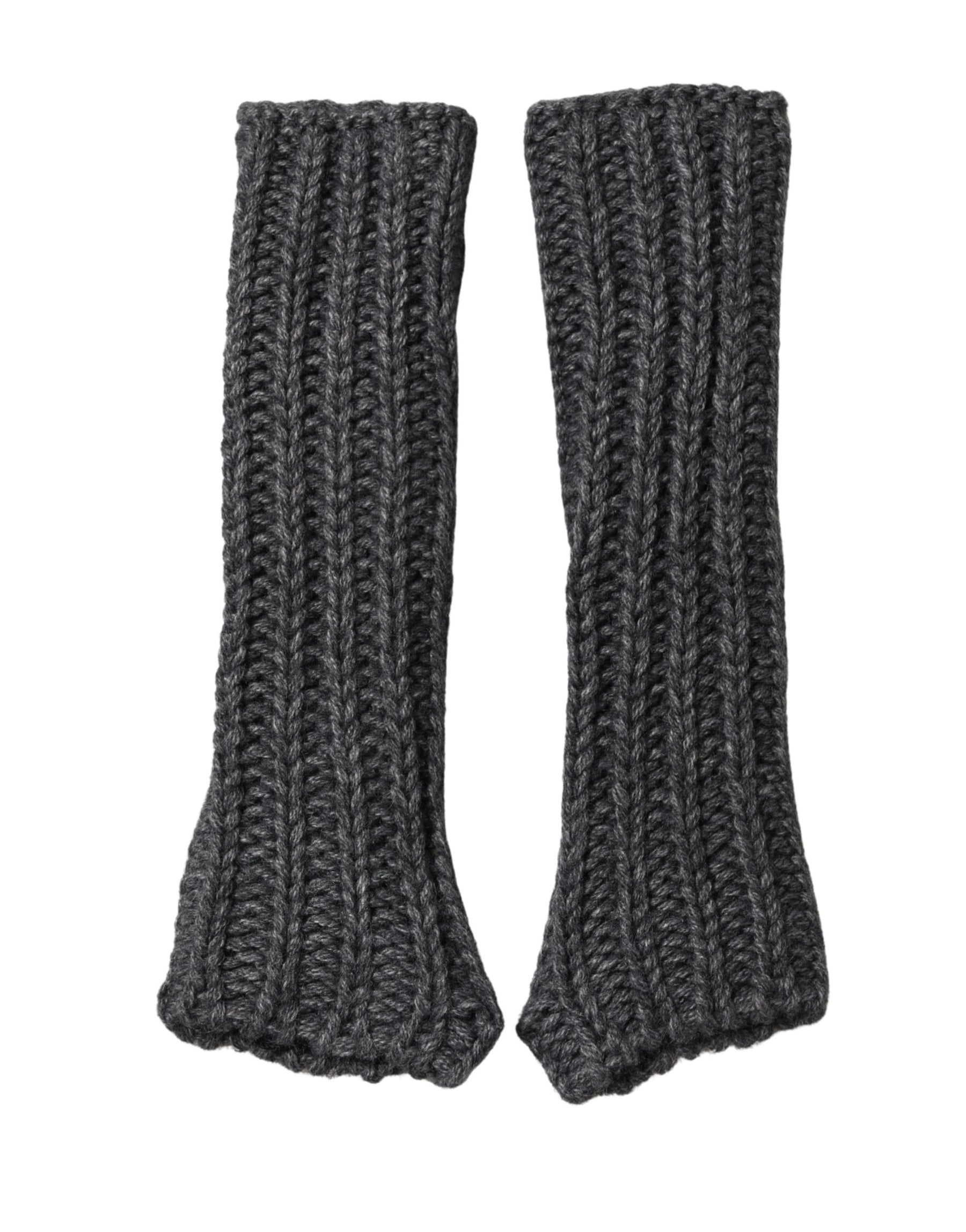 Dolce & Gabbana Gray Acrylic Knitted Fingerless Arm Warmer Gloves | Regal Royce