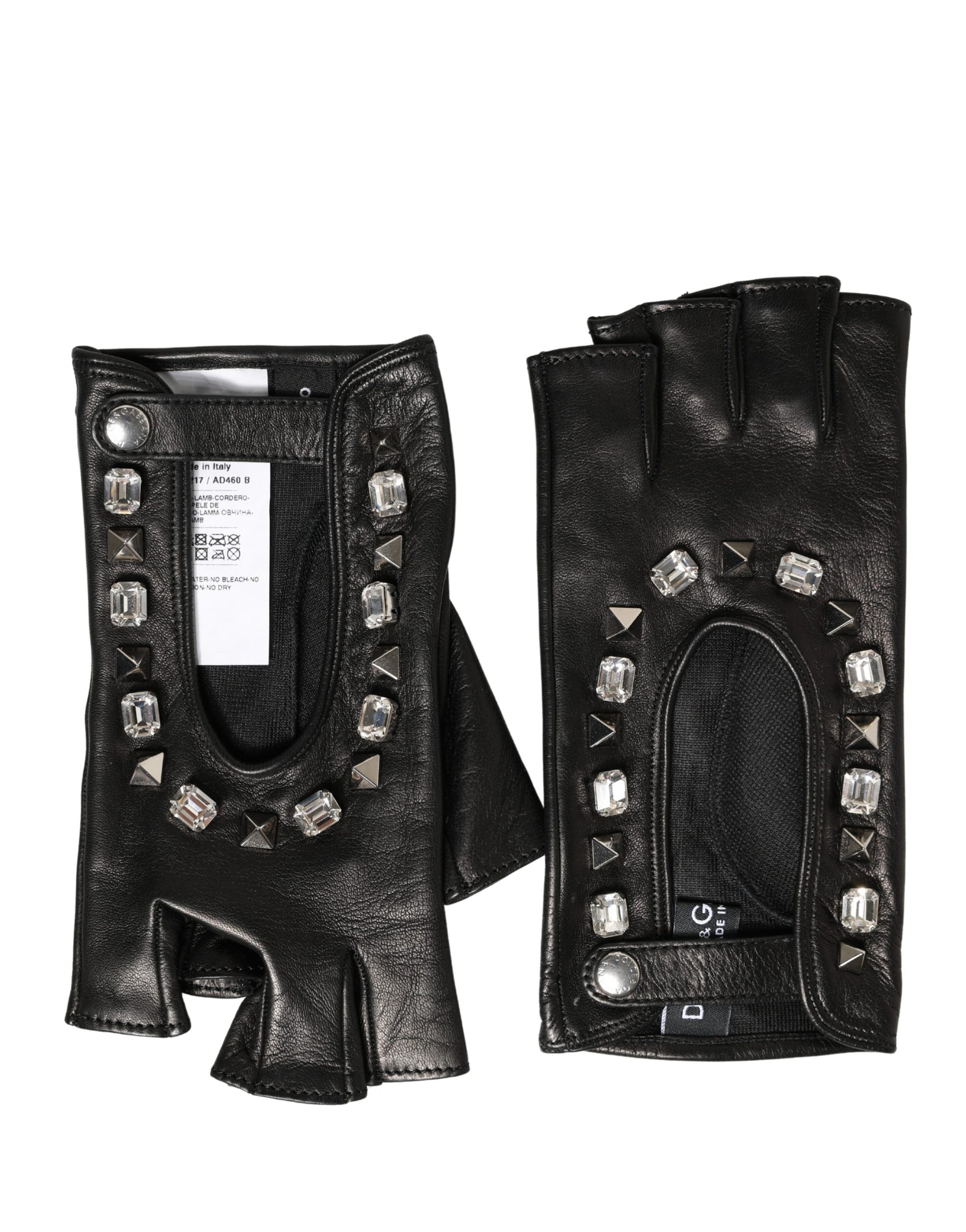 Dolce & Gabbana Women Black Embellished Wrist Length Mitten Gloves | Regal Royce