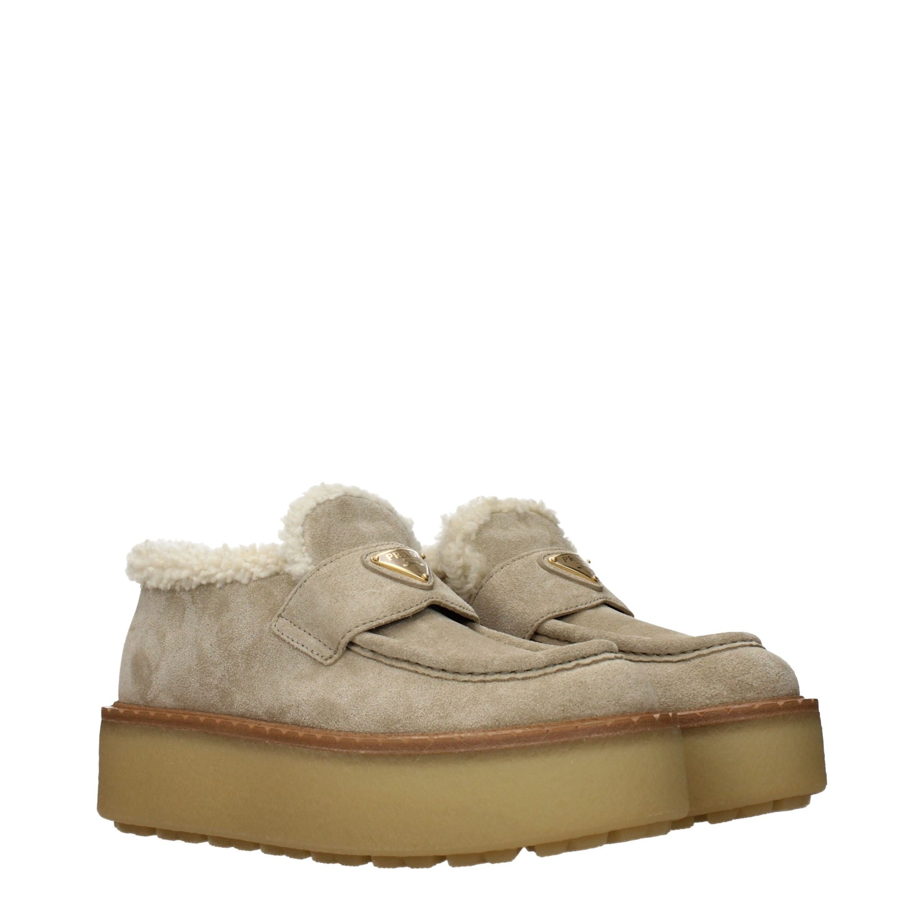 Prada Beige Leather Platform Loafers | Regal Royce
