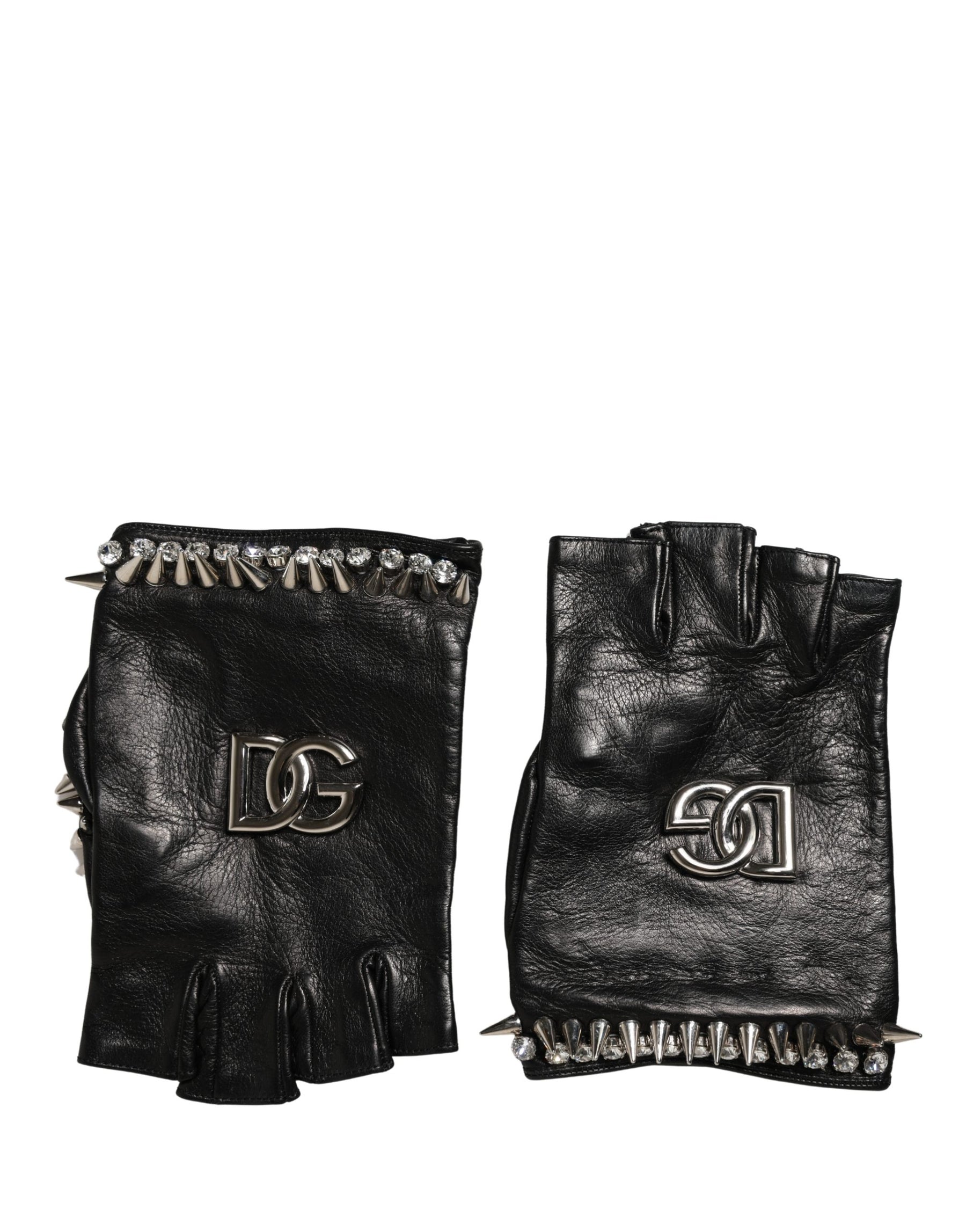 Dolce & Gabbana Women Black Embellished Wrist Length Mitten Gloves | Regal Royce