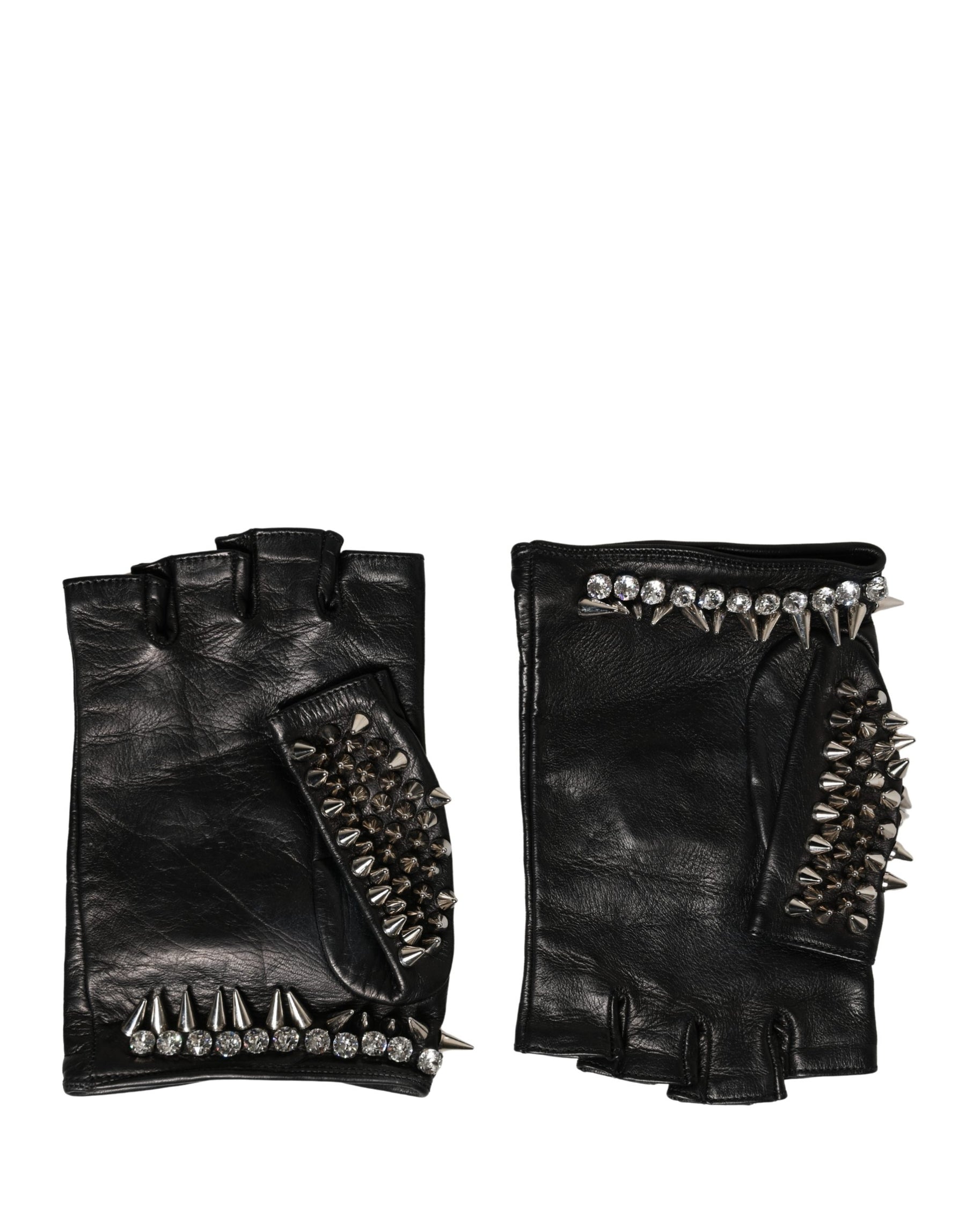 Dolce & Gabbana Women Black Embellished Wrist Length Mitten Gloves | Regal Royce