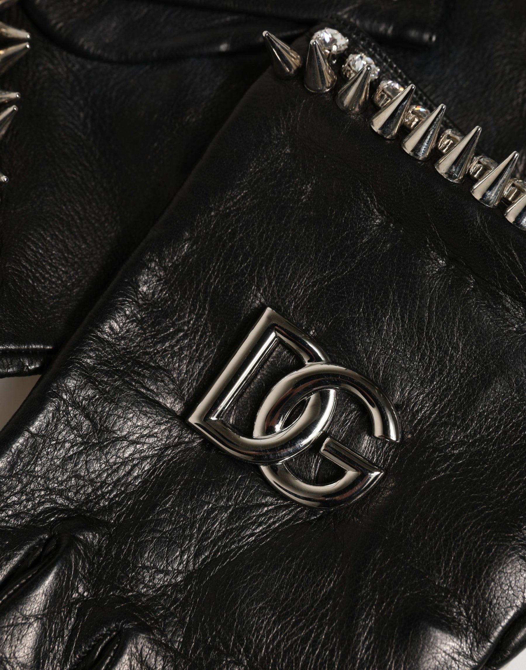 Dolce & Gabbana Women Black Embellished Wrist Length Mitten Gloves | Regal Royce