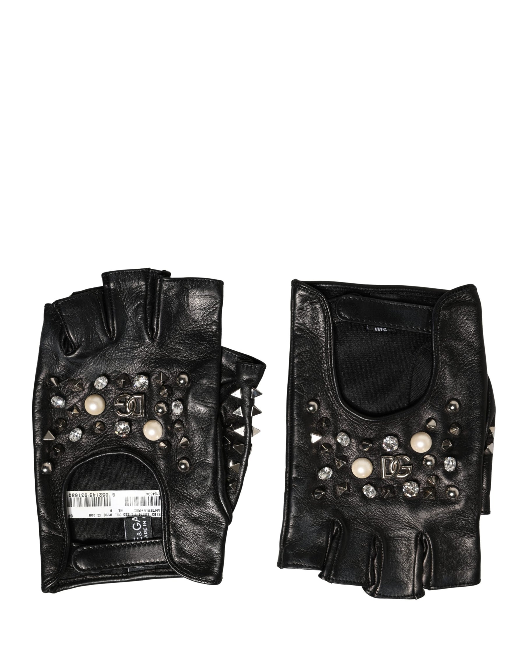 Dolce & Gabbana Black Embellished Wrist Length Mitten Women Gloves | Regal Royce