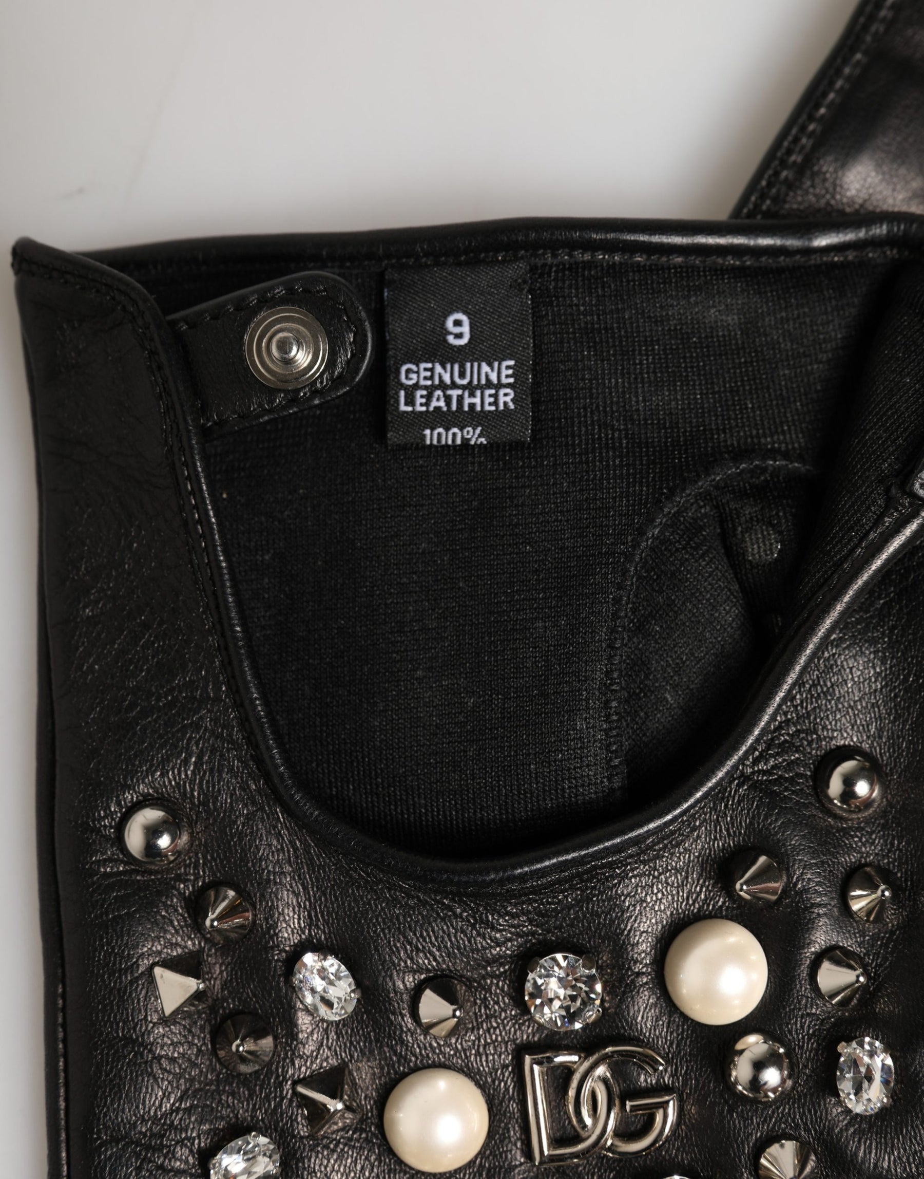 Dolce & Gabbana Black Embellished Wrist Length Mitten Women Gloves | Regal Royce