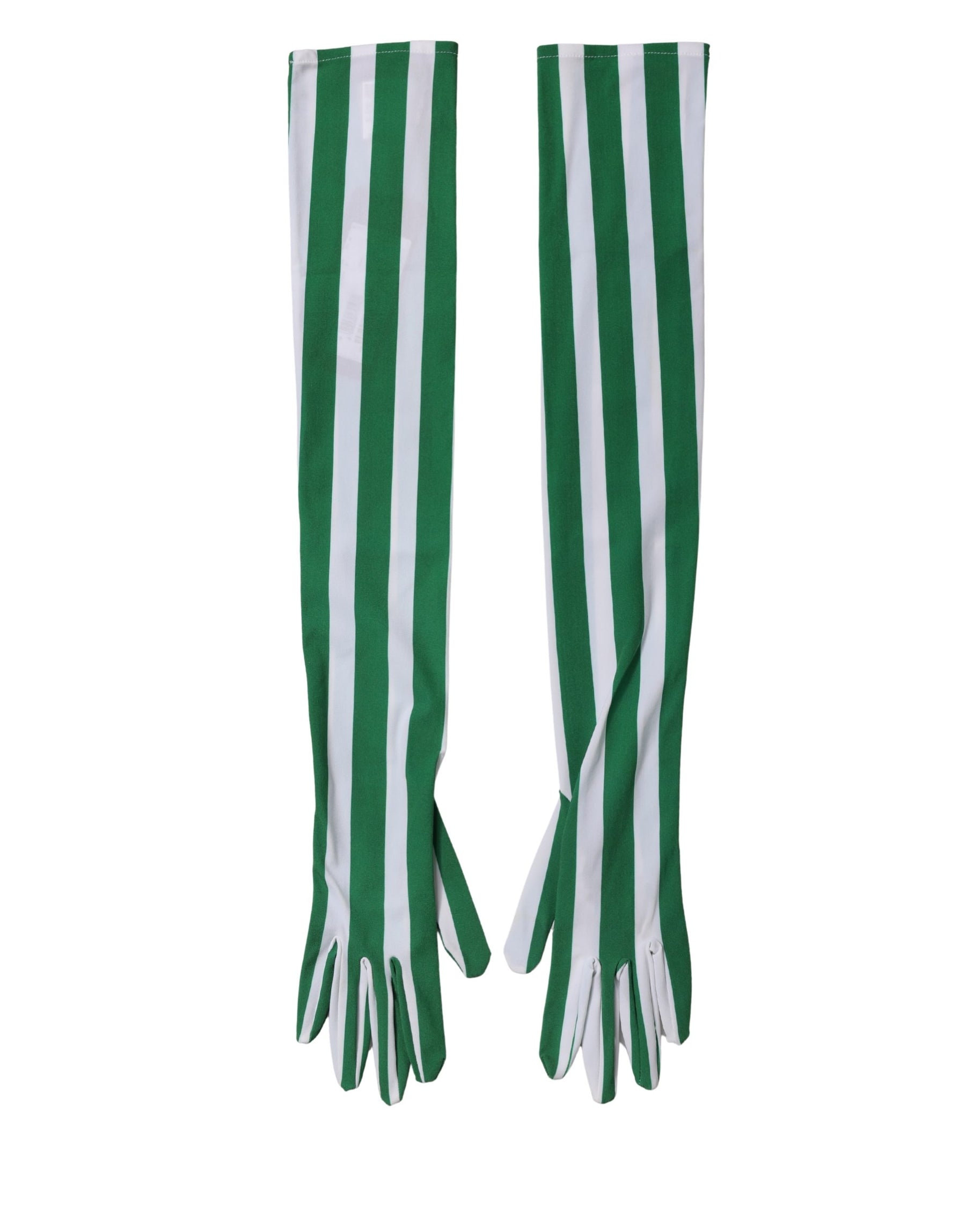 Dolce & Gabbana Green White Stripes Nylon Elbow Length Women Gloves | Regal Royce