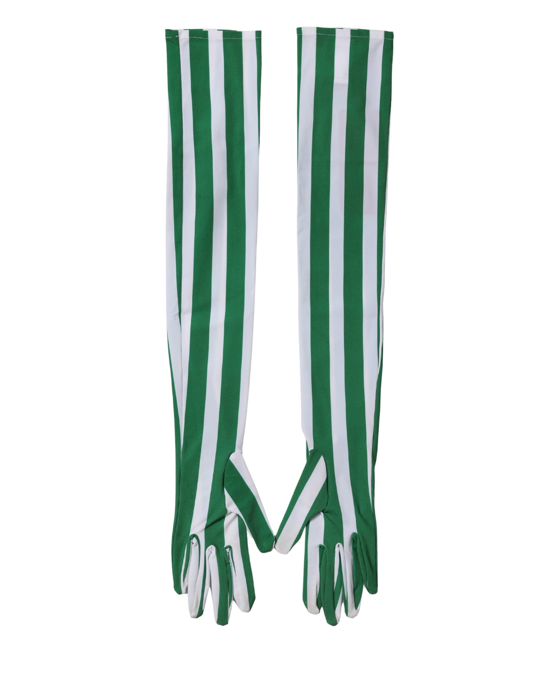 Dolce & Gabbana Green White Stripes Nylon Elbow Length Women Gloves | Regal Royce