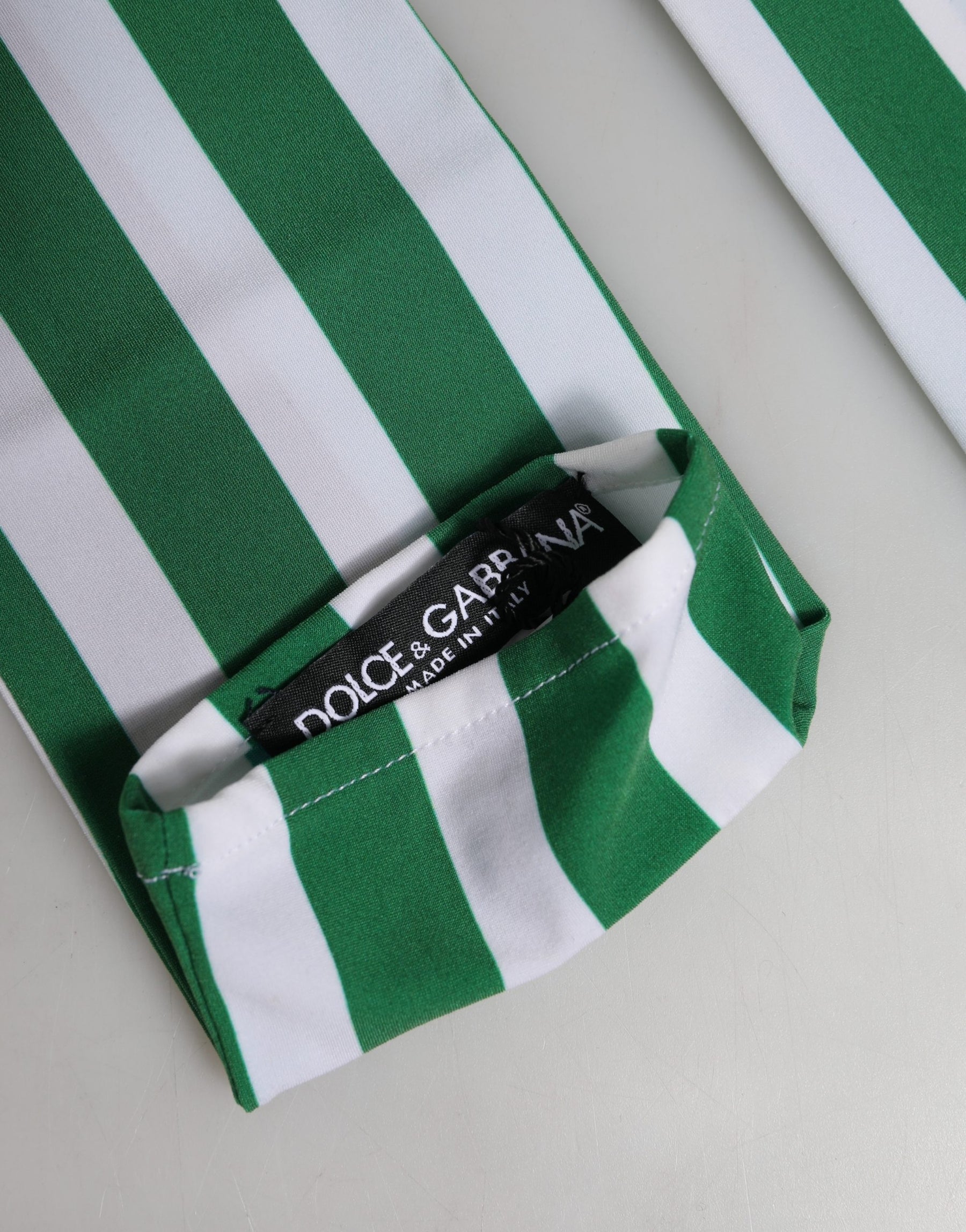 Dolce & Gabbana Green White Stripes Nylon Elbow Length Women Gloves | Regal Royce