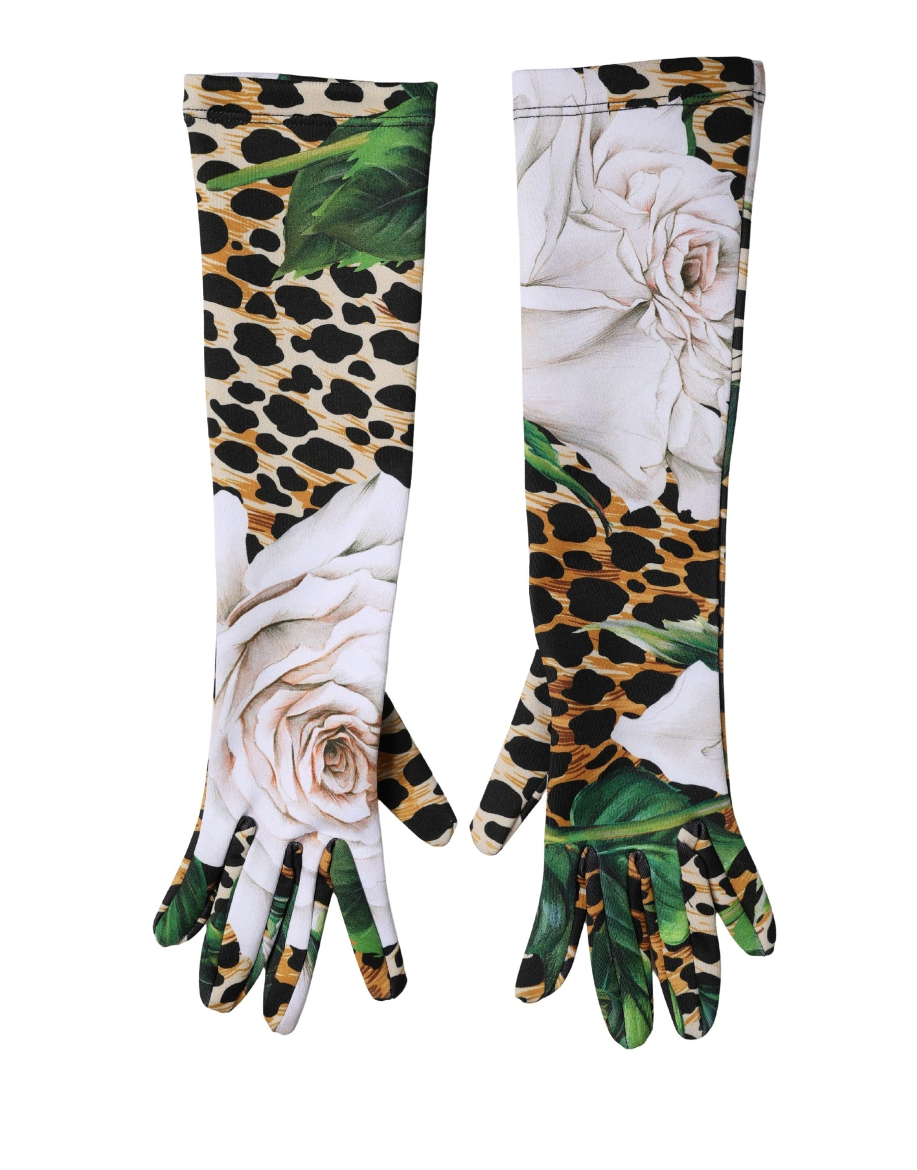 Dolce & Gabbana Multicolor Floral Leopard Elbow Length Women Gloves | Regal Royce