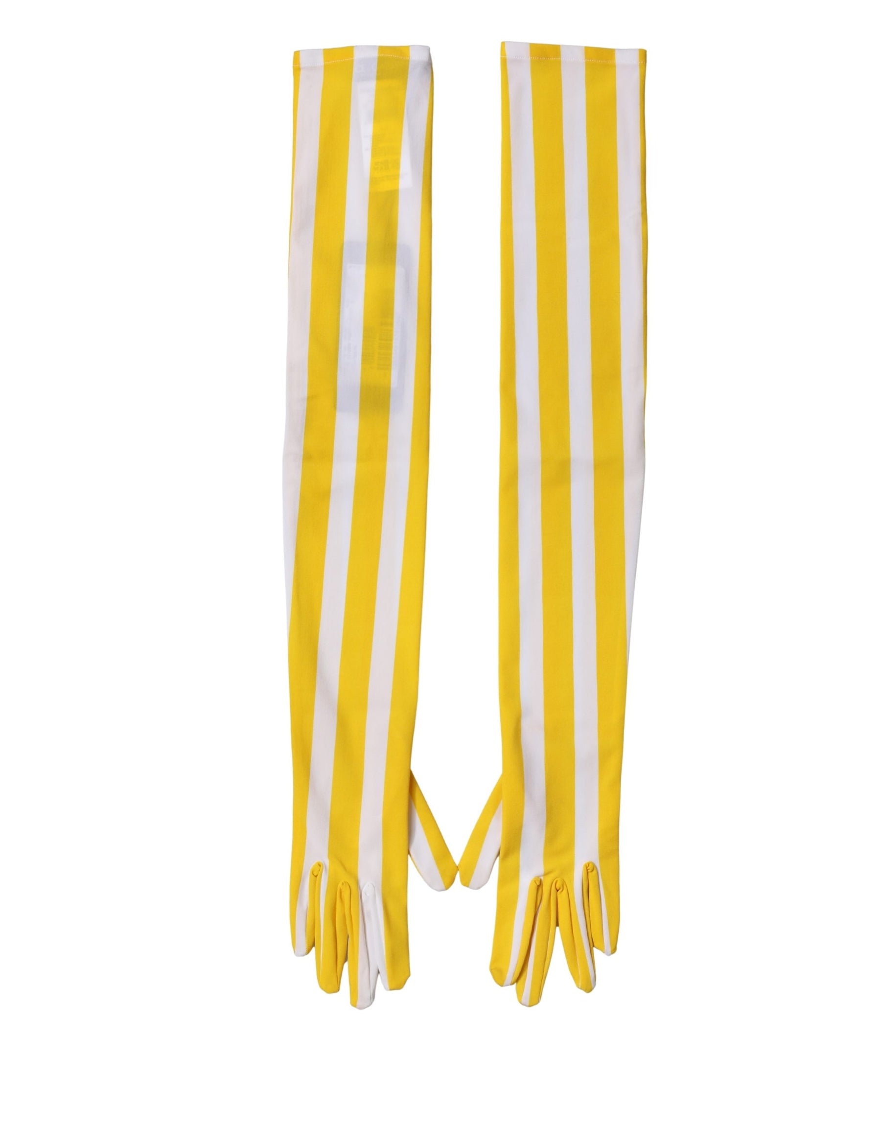 Dolce & Gabbana Yellow White Stripes Nylon Elbow Length Women Gloves | Regal Royce