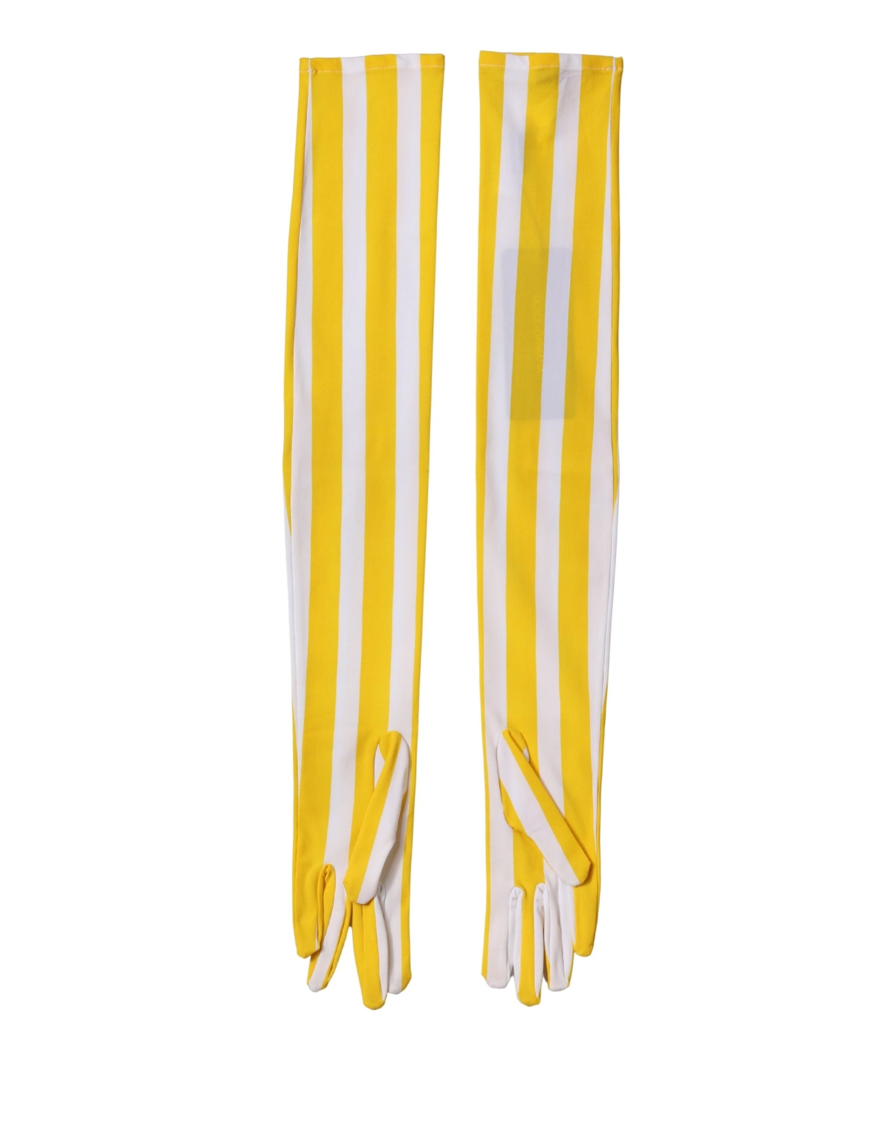 Dolce & Gabbana Yellow White Stripes Nylon Elbow Length Women Gloves | Regal Royce