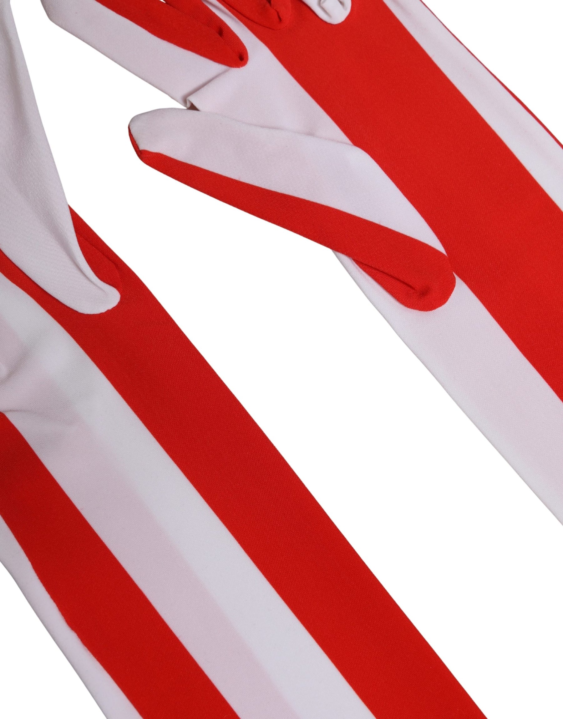 Dolce & Gabbana Red White Stripes Nylon Elbow Length Women Gloves | Regal Royce