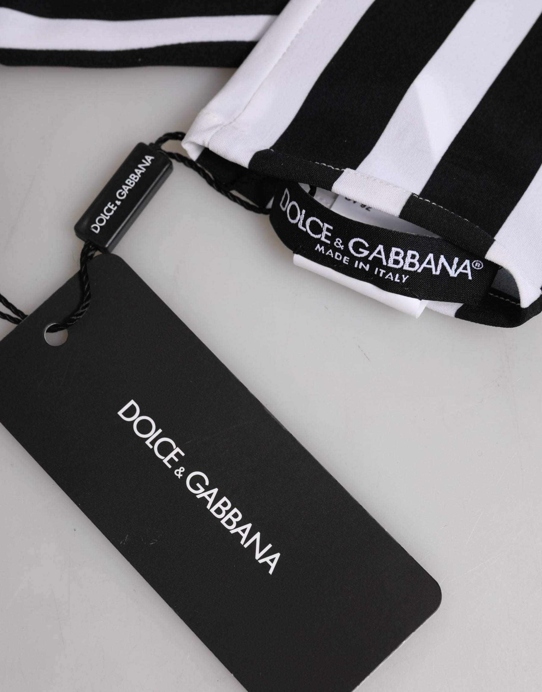 Dolce & Gabbana Black White Stripes Nylon Elbow Length Women Gloves | Regal Royce