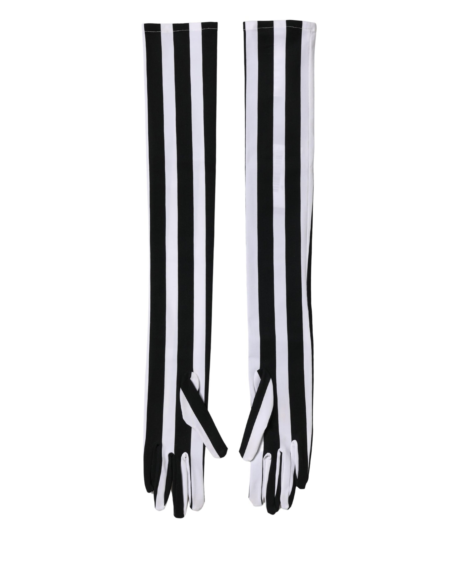 Dolce & Gabbana Black White Stripes Nylon Elbow Length Women Gloves | Regal Royce