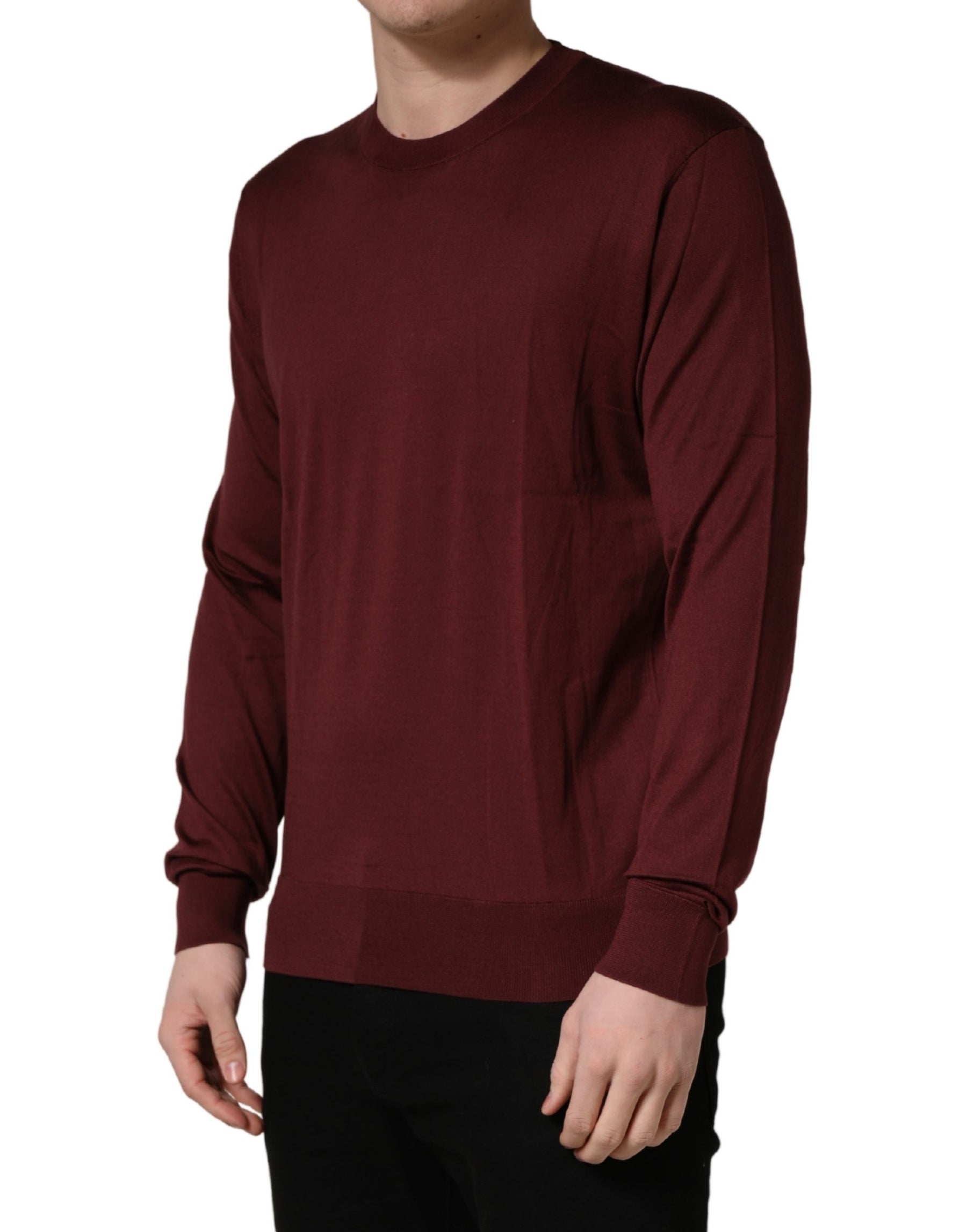 Dolce & Gabbana Maroon Silk Men Crew Neck Pullover Sweater | Regal Royce