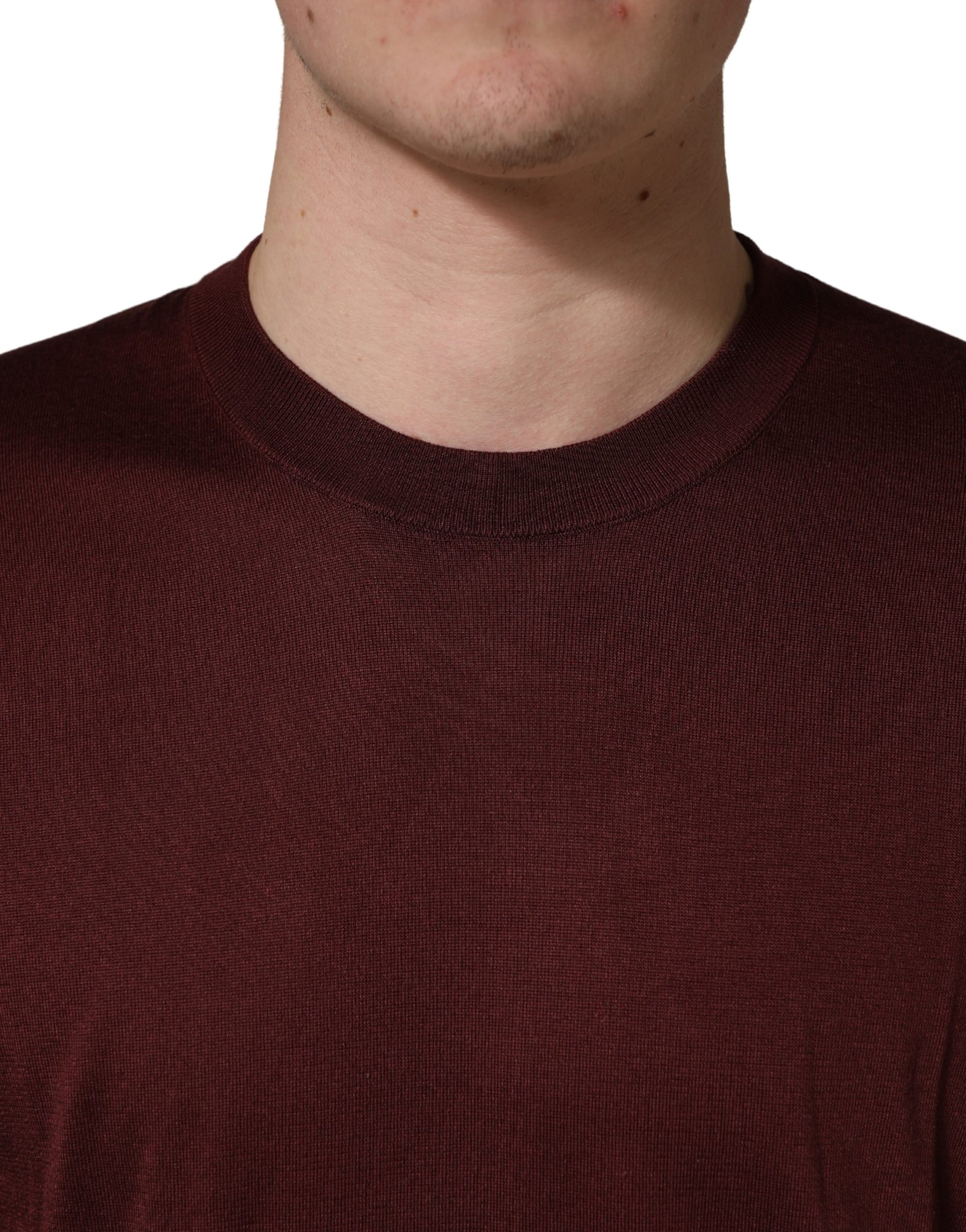 Dolce & Gabbana Maroon Silk Men Crew Neck Pullover Sweater | Regal Royce