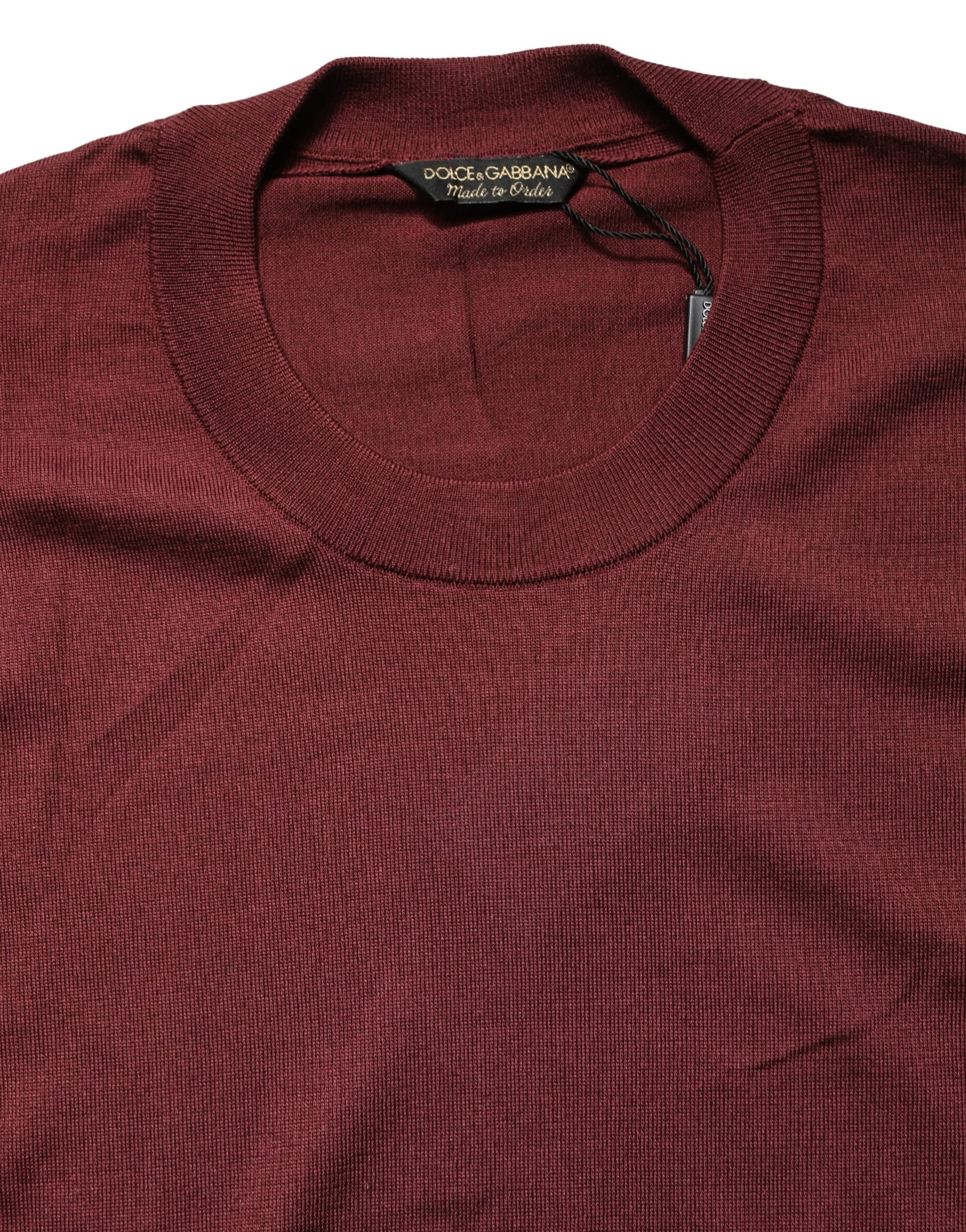 Dolce & Gabbana Maroon Silk Men Crew Neck Pullover Sweater | Regal Royce