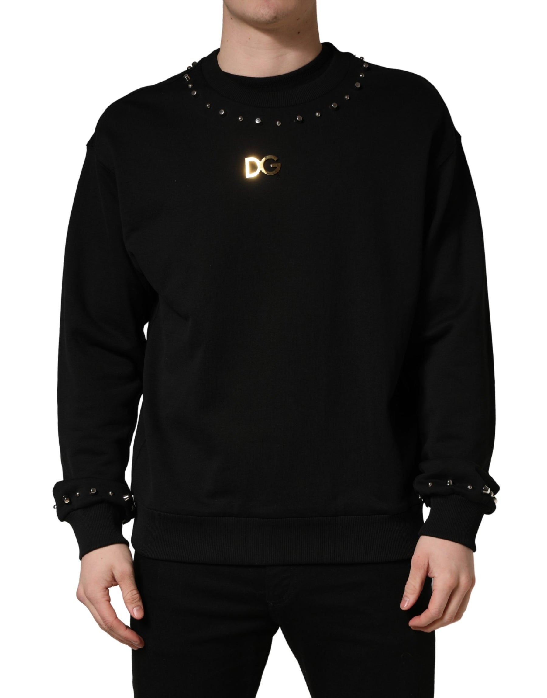 Dolce & Gabbana Black Embellished Cotton Sweatshirt Sweater | Regal Royce