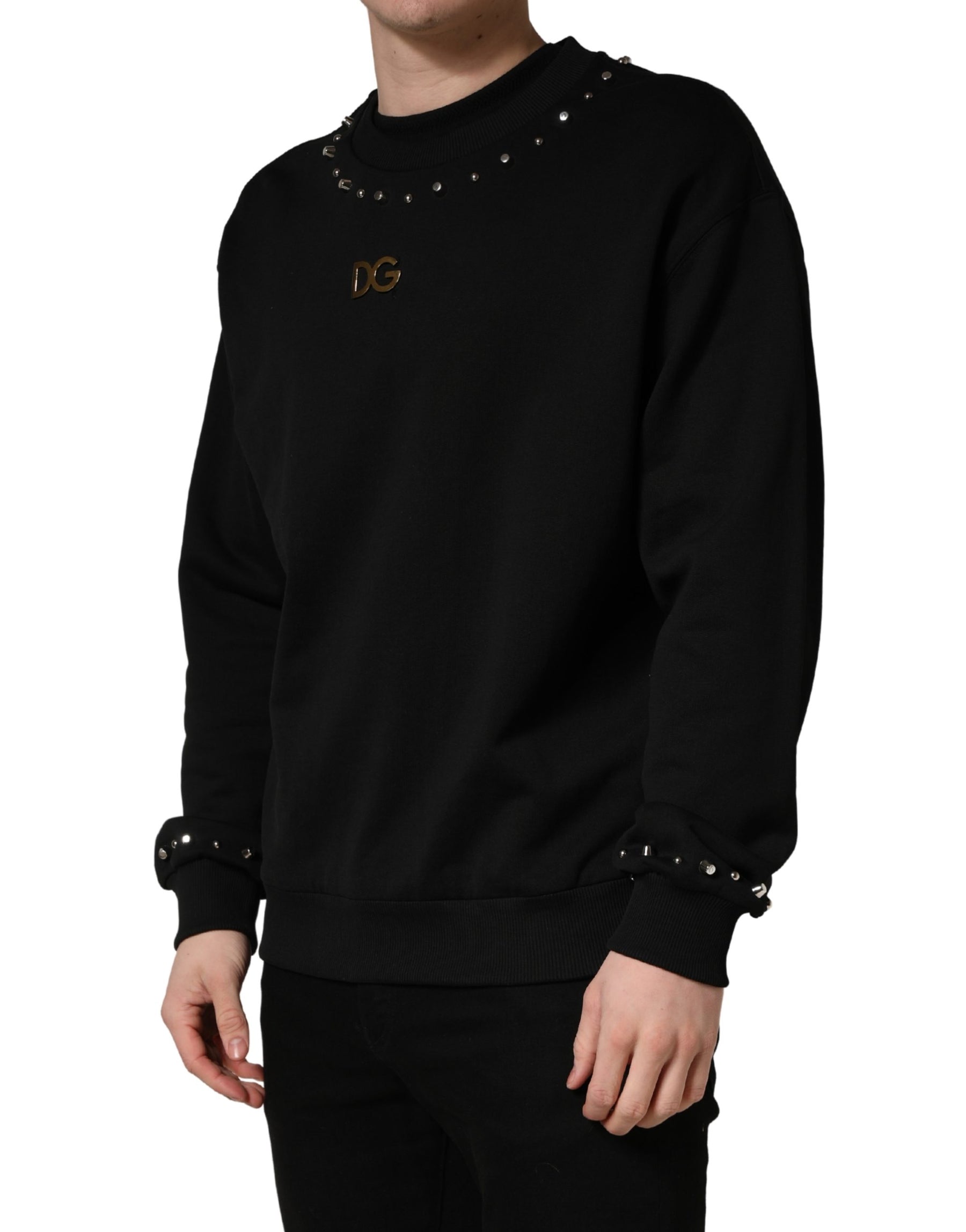 Dolce & Gabbana Black Embellished Cotton Sweatshirt Sweater | Regal Royce