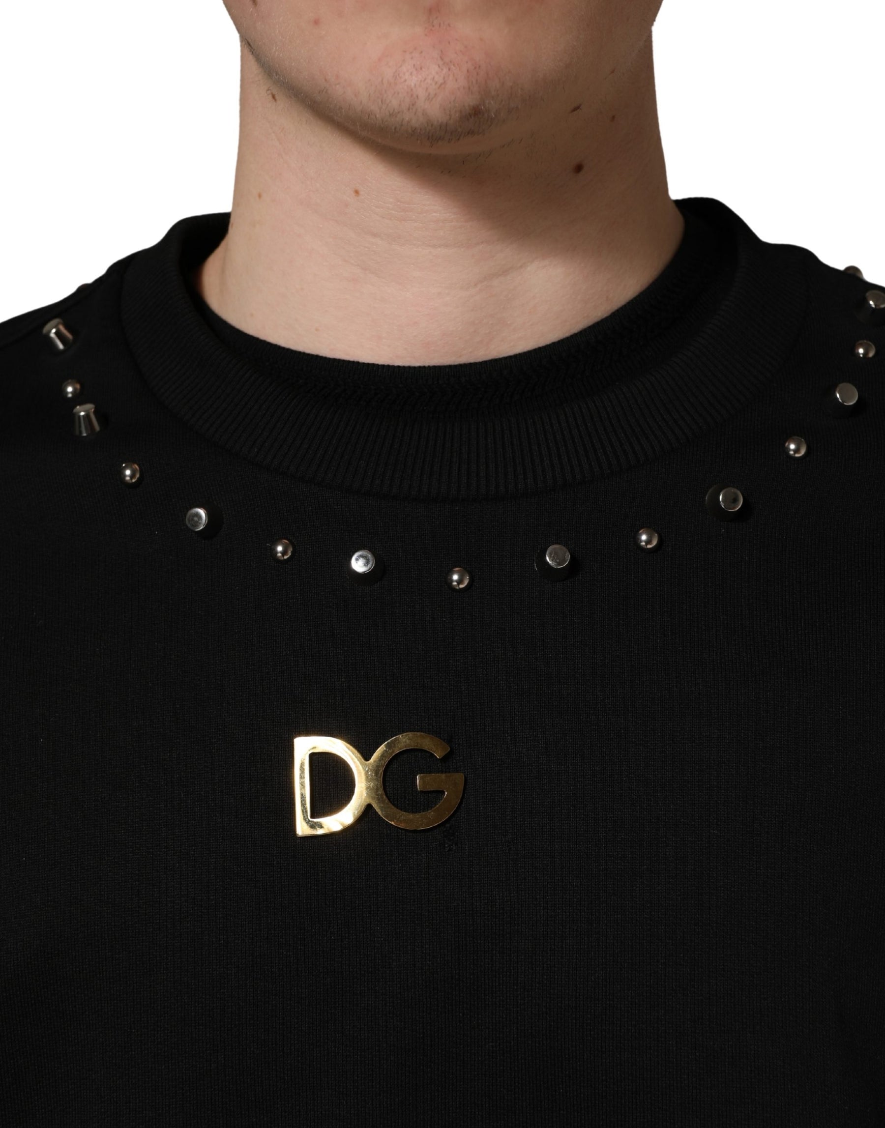 Dolce & Gabbana Black Embellished Cotton Sweatshirt Sweater | Regal Royce