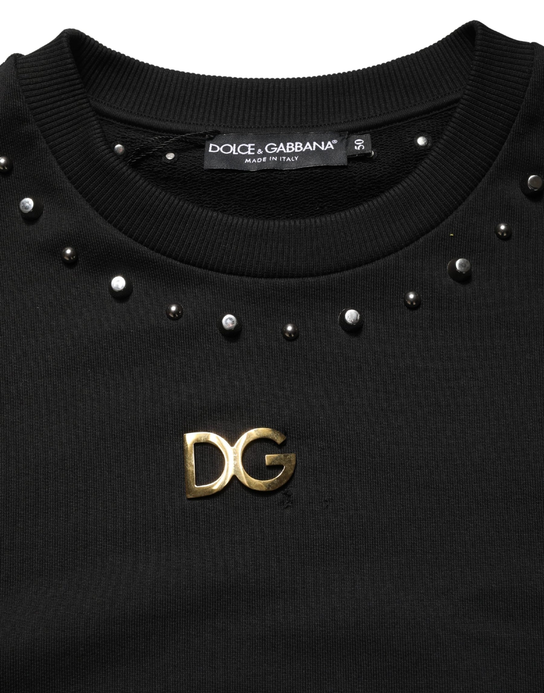 Dolce & Gabbana Black Embellished Cotton Sweatshirt Sweater | Regal Royce